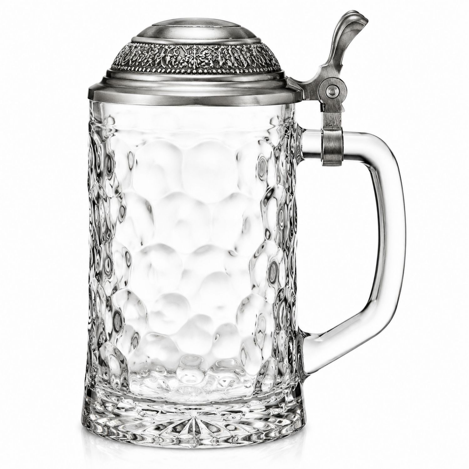 Jarra de cerveza de 500ml con tapa de metal acero inoxidable, vidrio texturizado-Urbanvirel