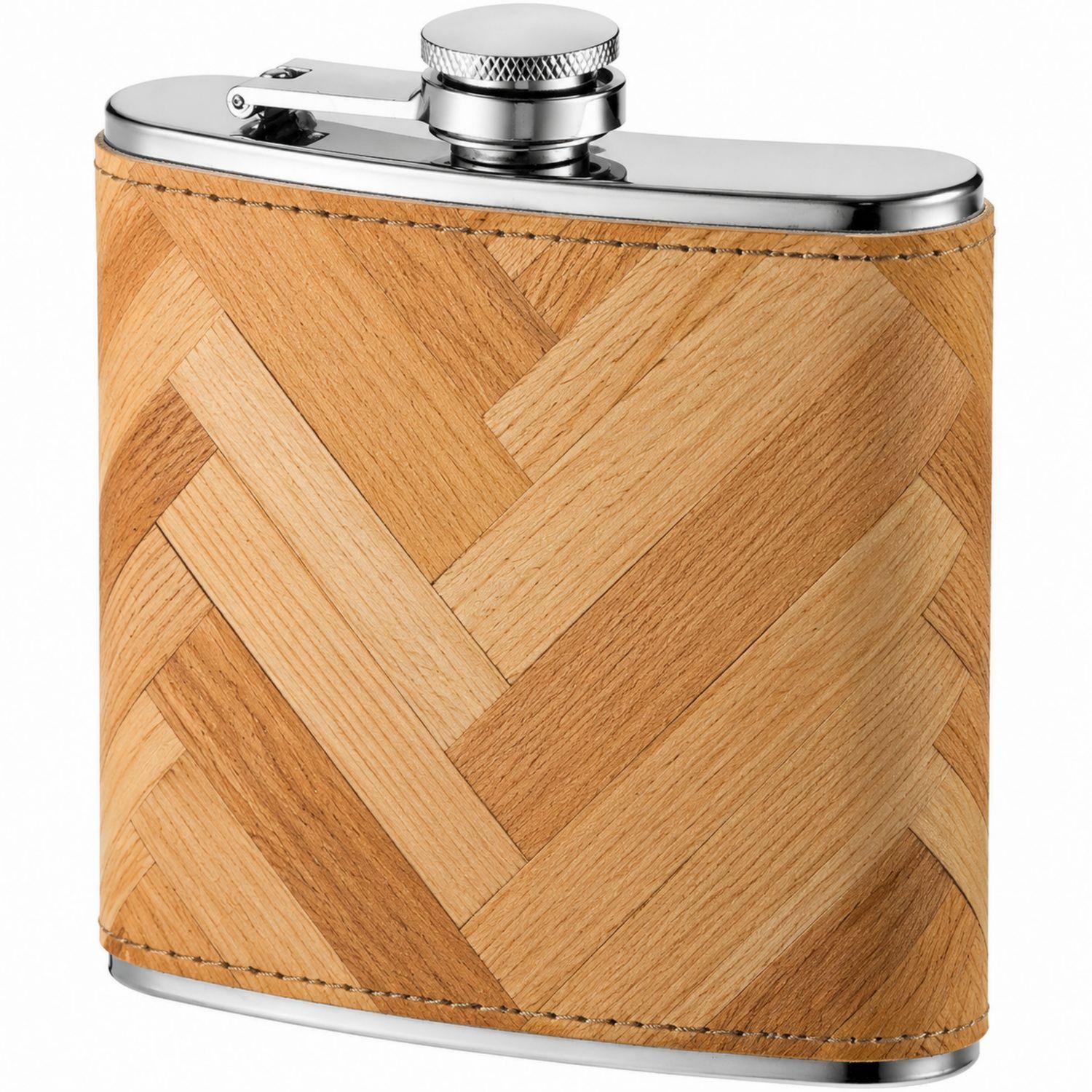 Petaca de Acero Inoxidable con Acabado de Madera Chevron 200ml-Urbanvirel