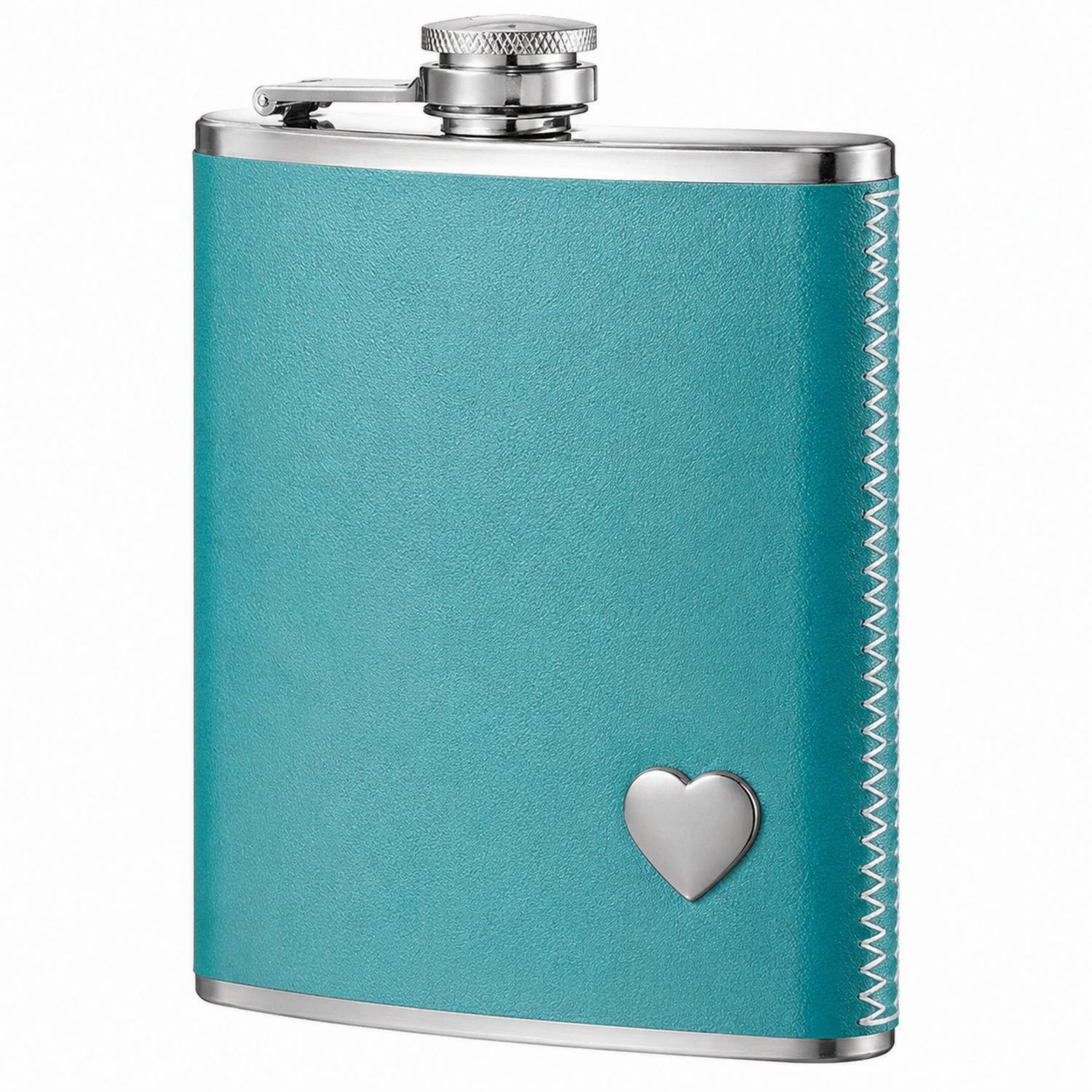 Petaca Turquesa de Acero Inoxidable con Detalle de Corazón-Urbanvirel