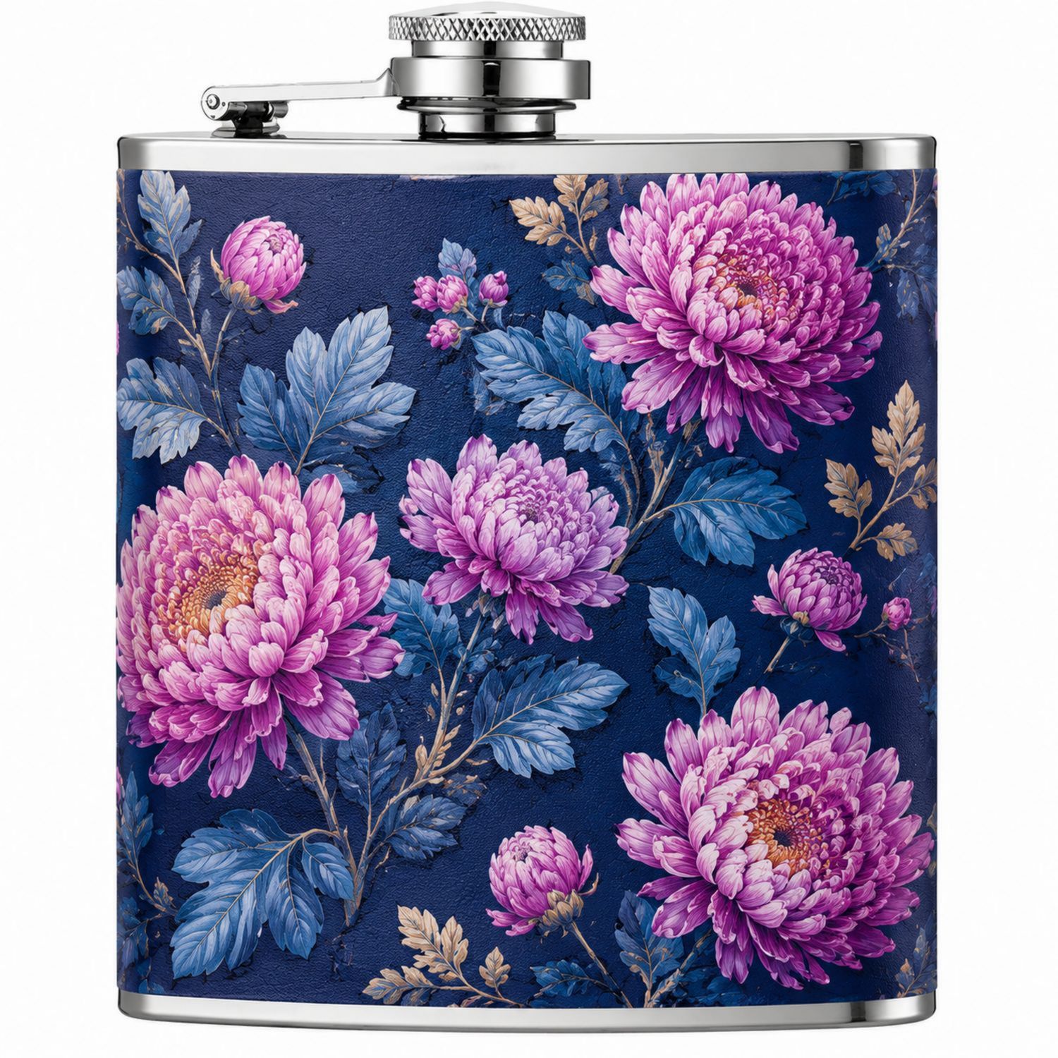 Petaca Azul con Diseño Floral Rosa 200ml-Urbanvirel