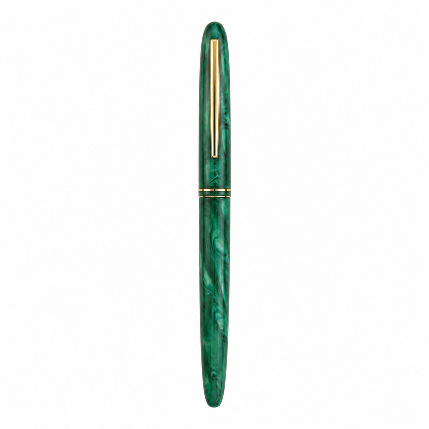 Pluma estilográfica verde con detalles dorados y punta fina