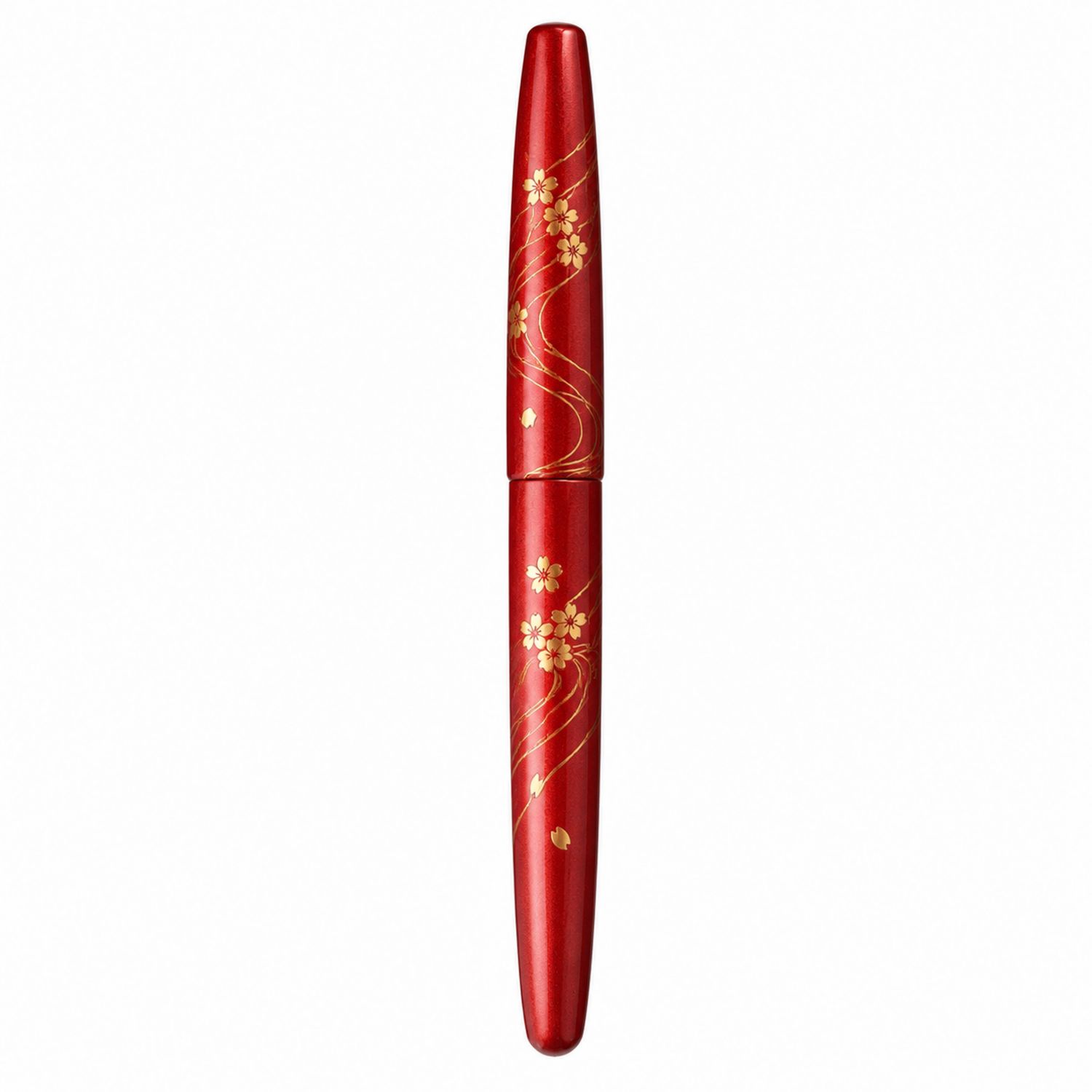 Pluma Estilográfica Roja con Motivos Florales Dorados