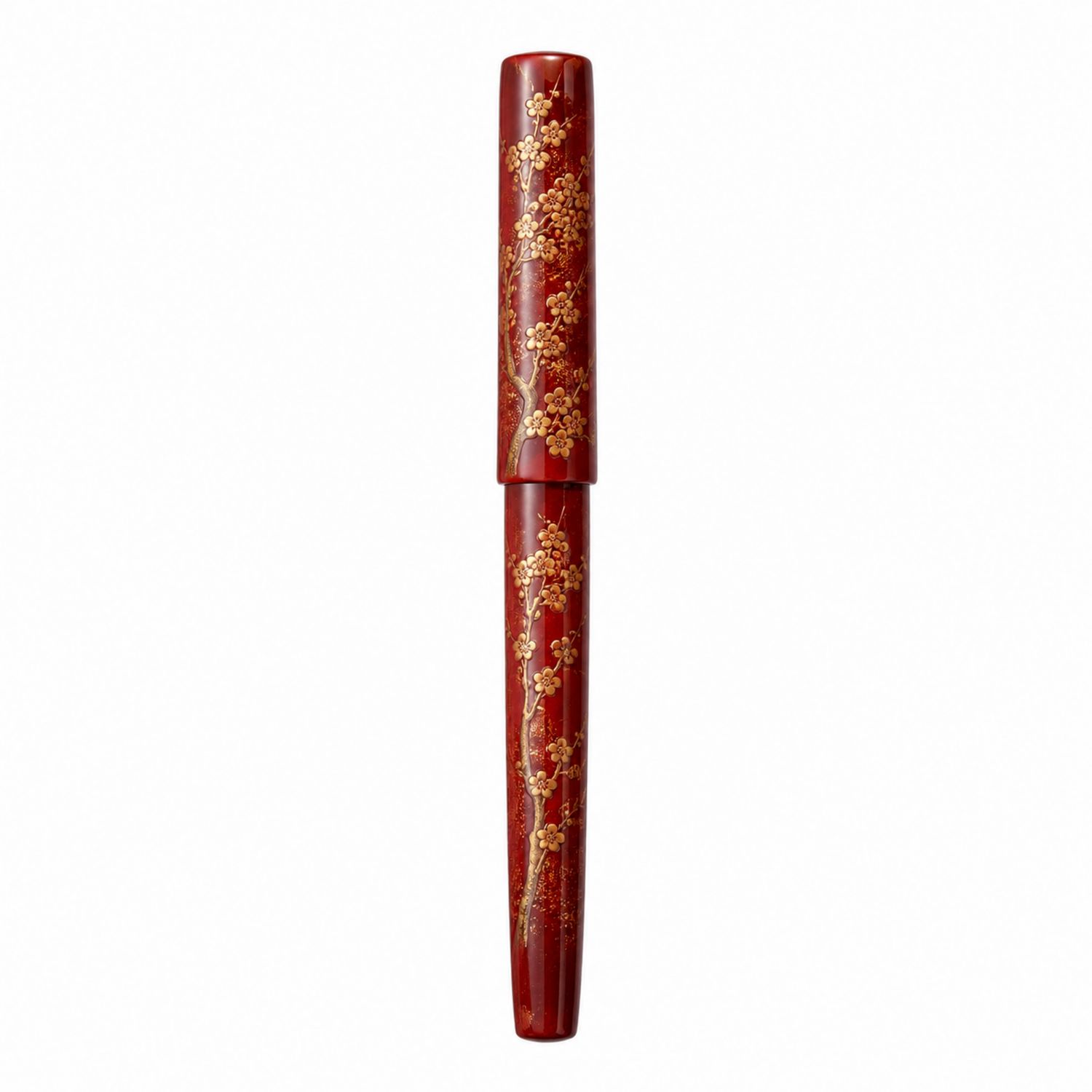 Pluma Estilográfica Roja con Motivo Floral en Oro