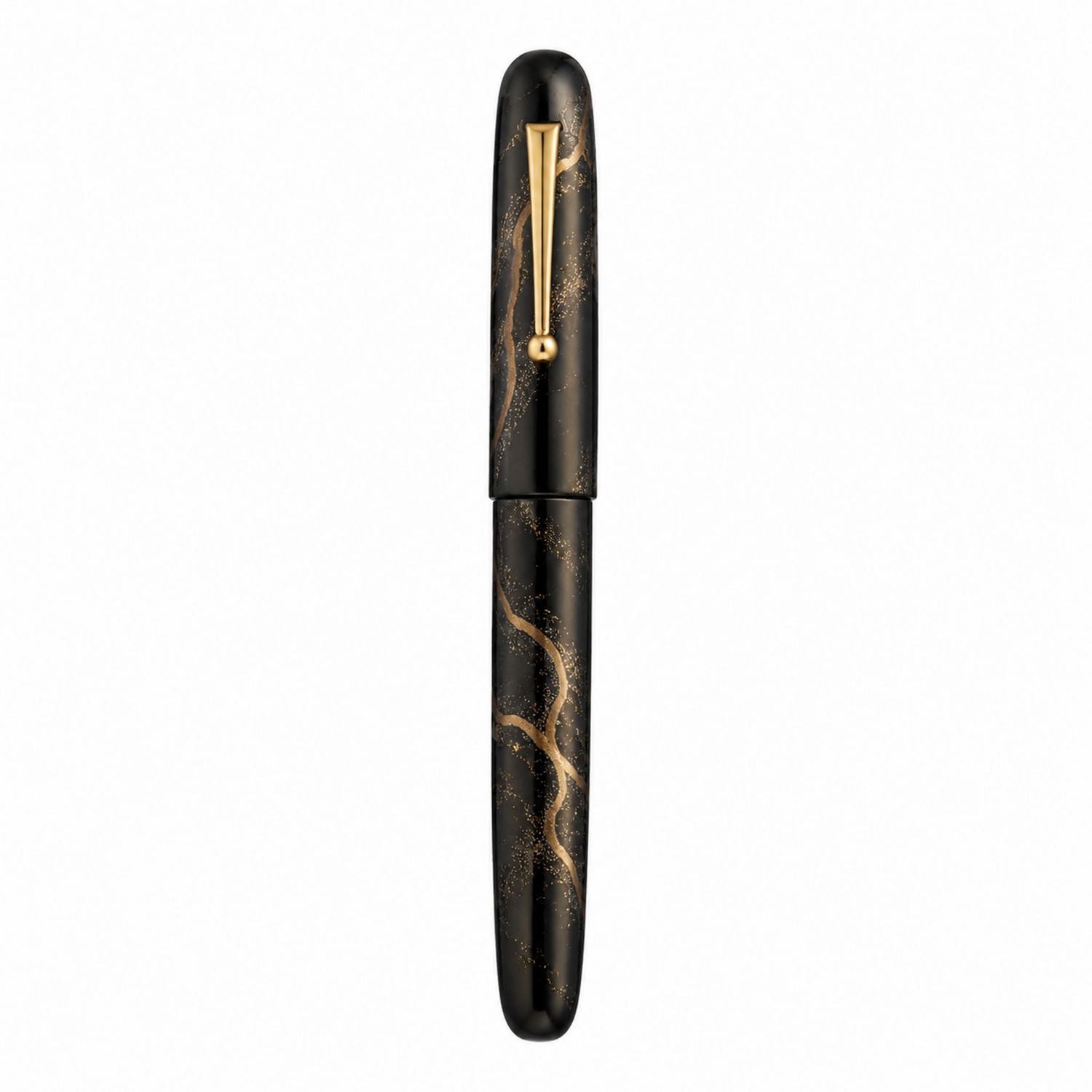 Pluma estilográfica negra y dorada con diseño elegante