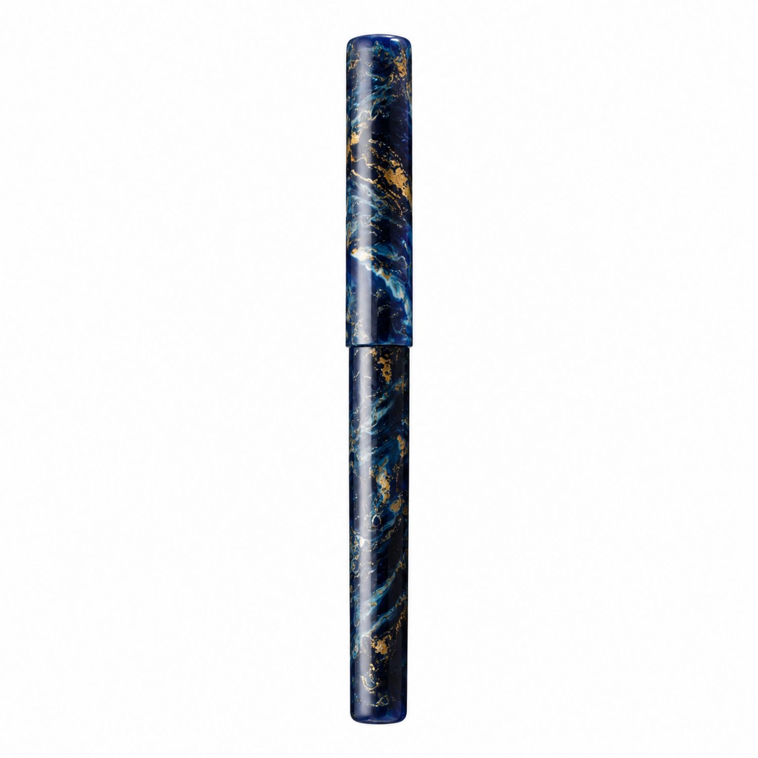 Pluma Estilográfica Azul Mármol con Detalles Dorados