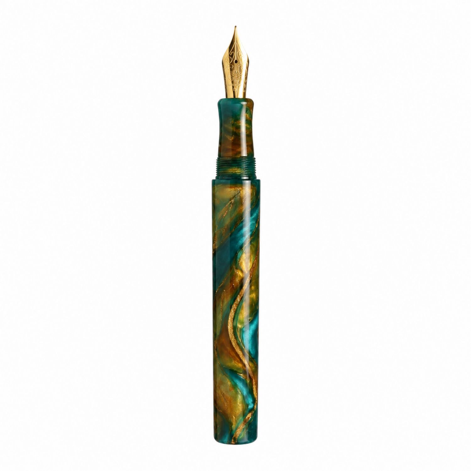 Pluma Estilográfica Verde y Dorado con Punta Fina