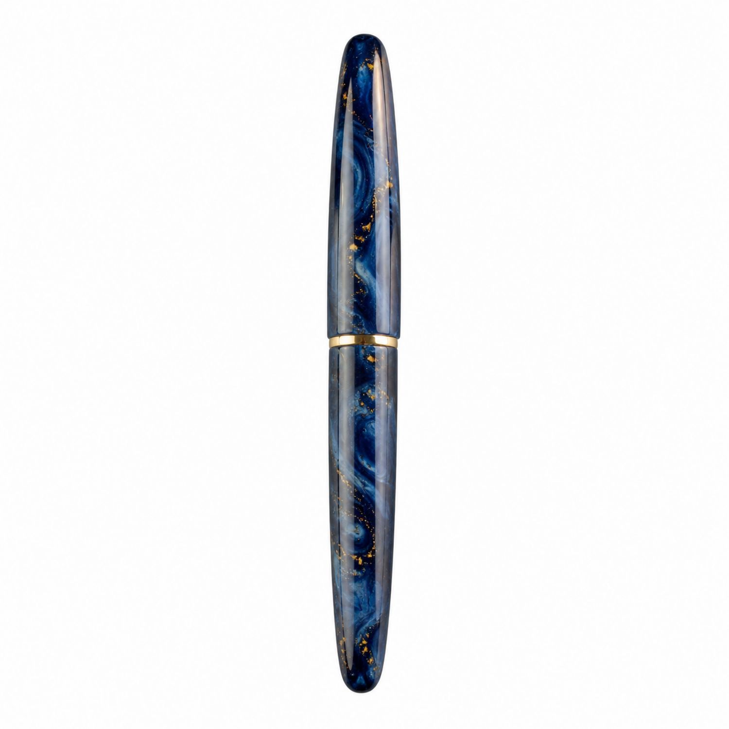 Pluma estilográfica azul con remolinos y detalles dorados