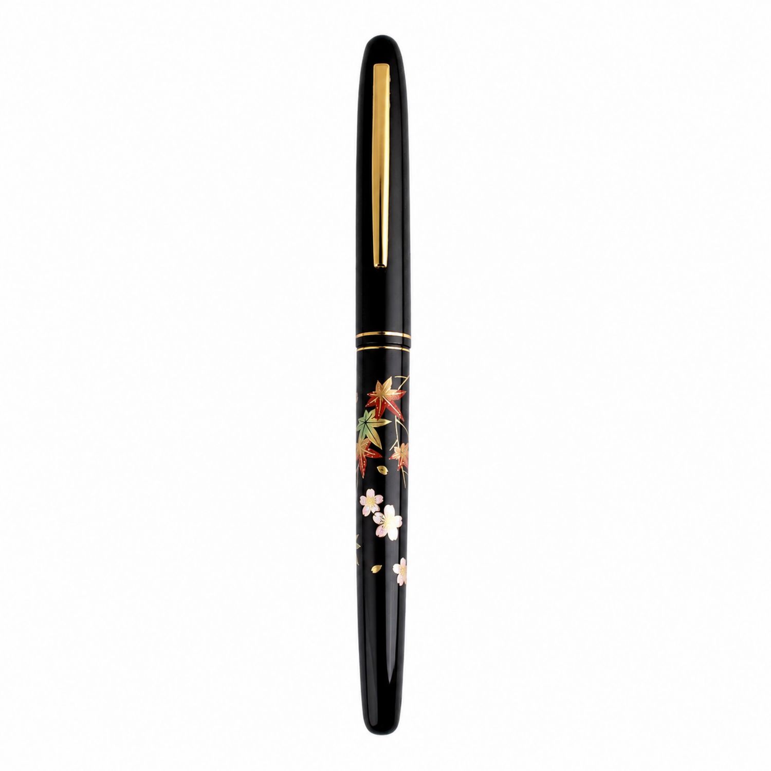 Pluma Estilográfica Negra con Diseño Floral y Detalles Dorados