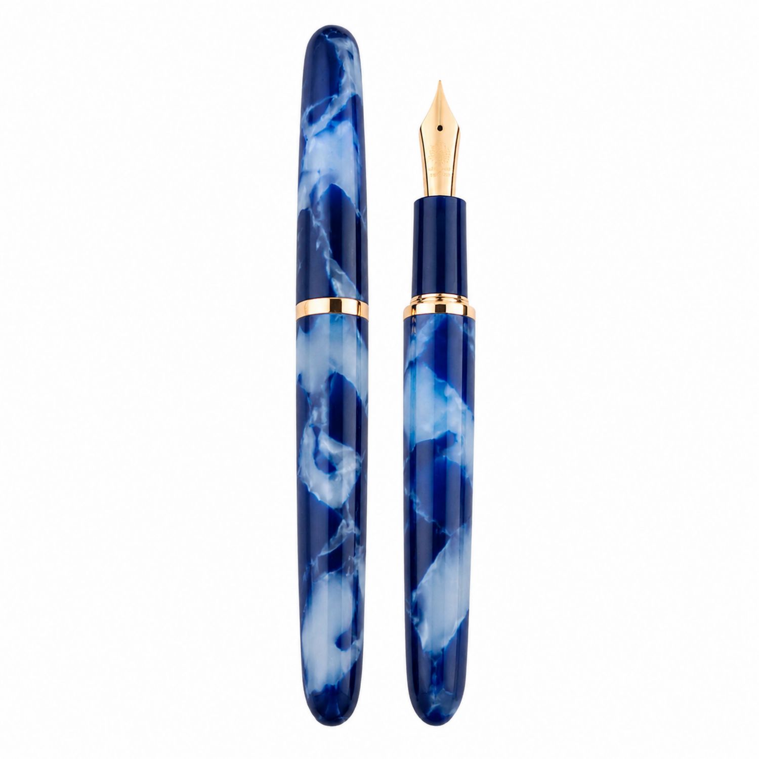 Pluma estilográfica azul mármol con punta dorada