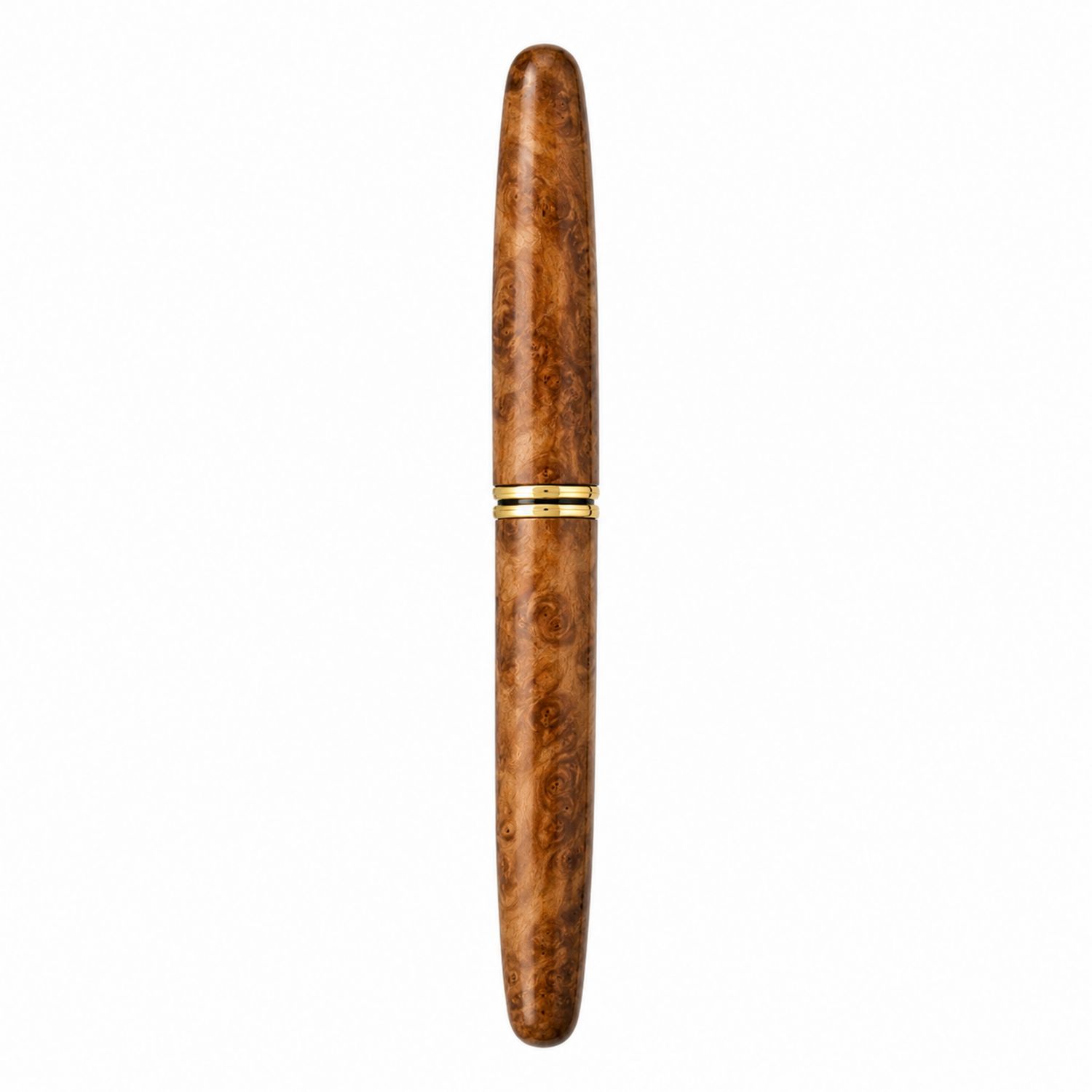 Pluma Estilográfica de Madera Marrón con Acabado Dorado