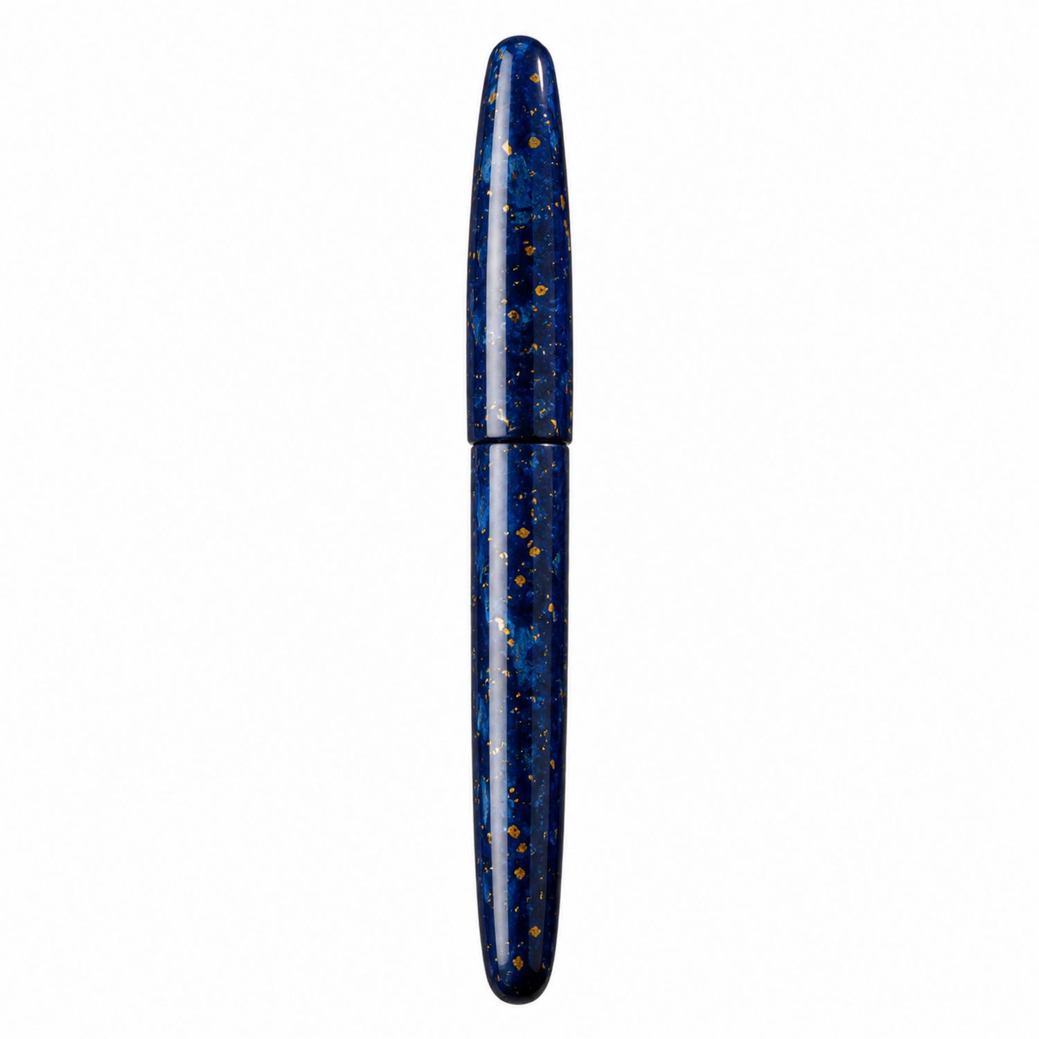 Pluma estilográfica azul con detalles dorados y punta fina