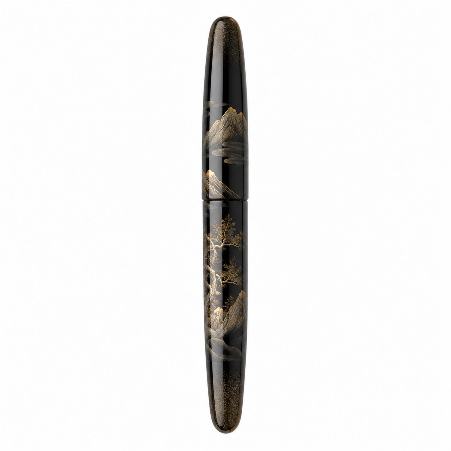 Pluma Fuente Artesanal Negra y Dorada con Paisaje
