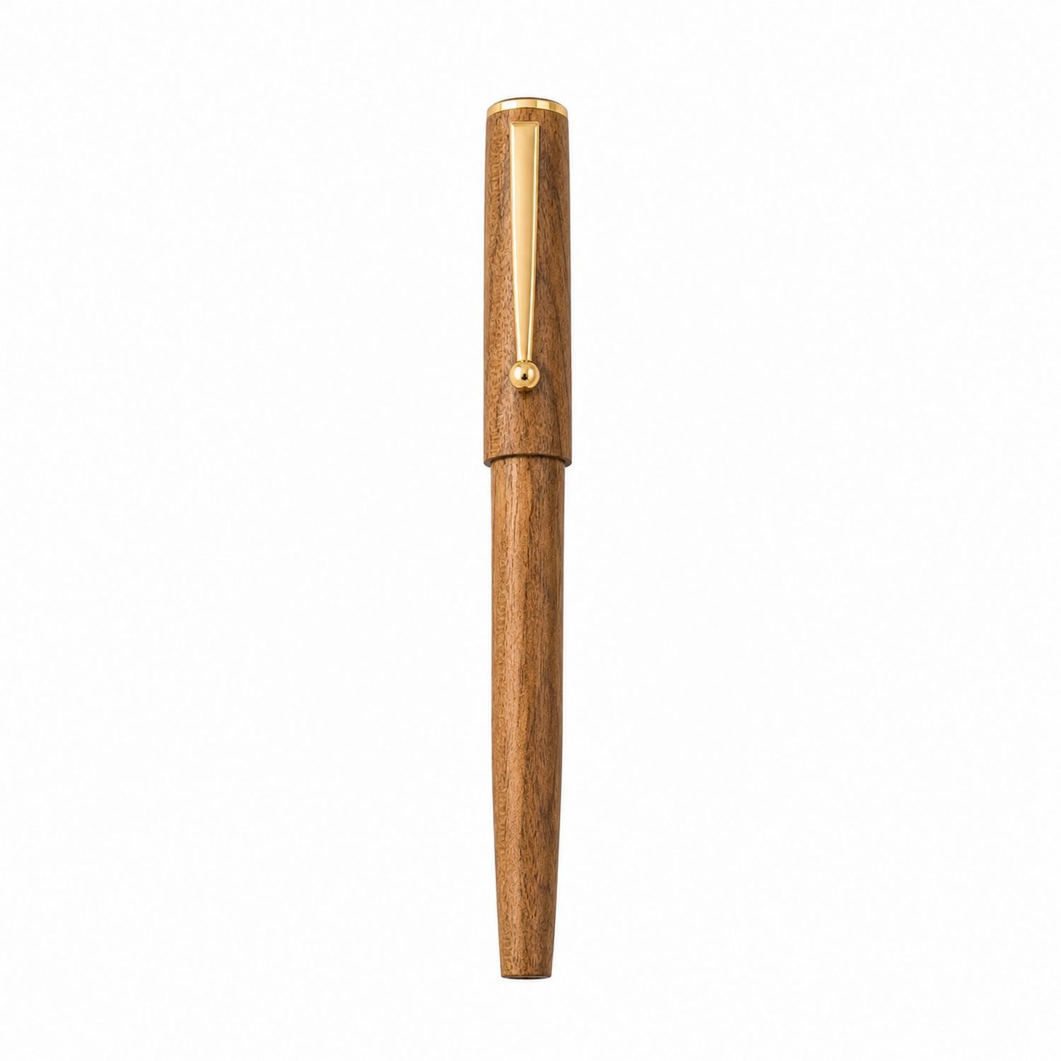 Pluma Estilográfica de Madera Marrón con Detalles Dorados