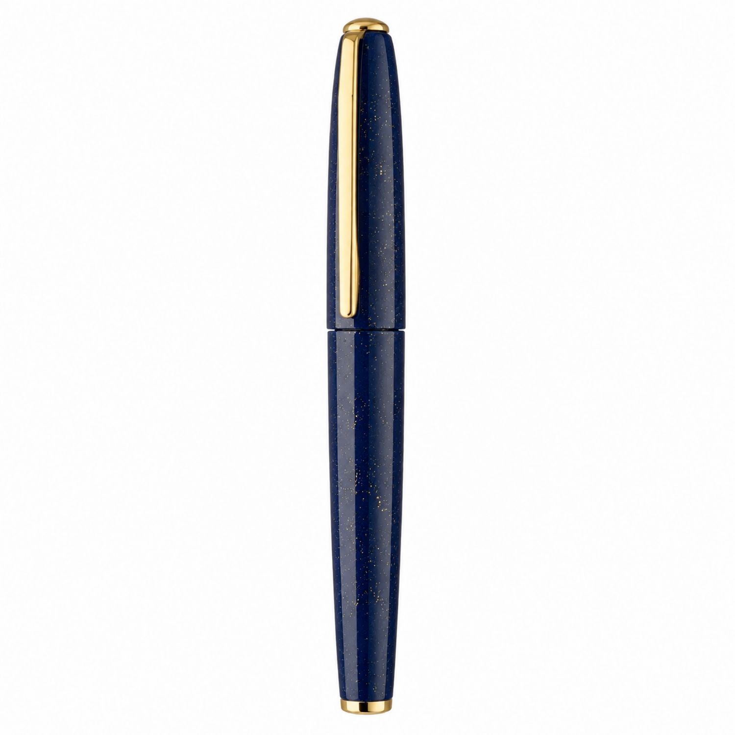 Pluma estilográfica azul con brillo y detalles dorados