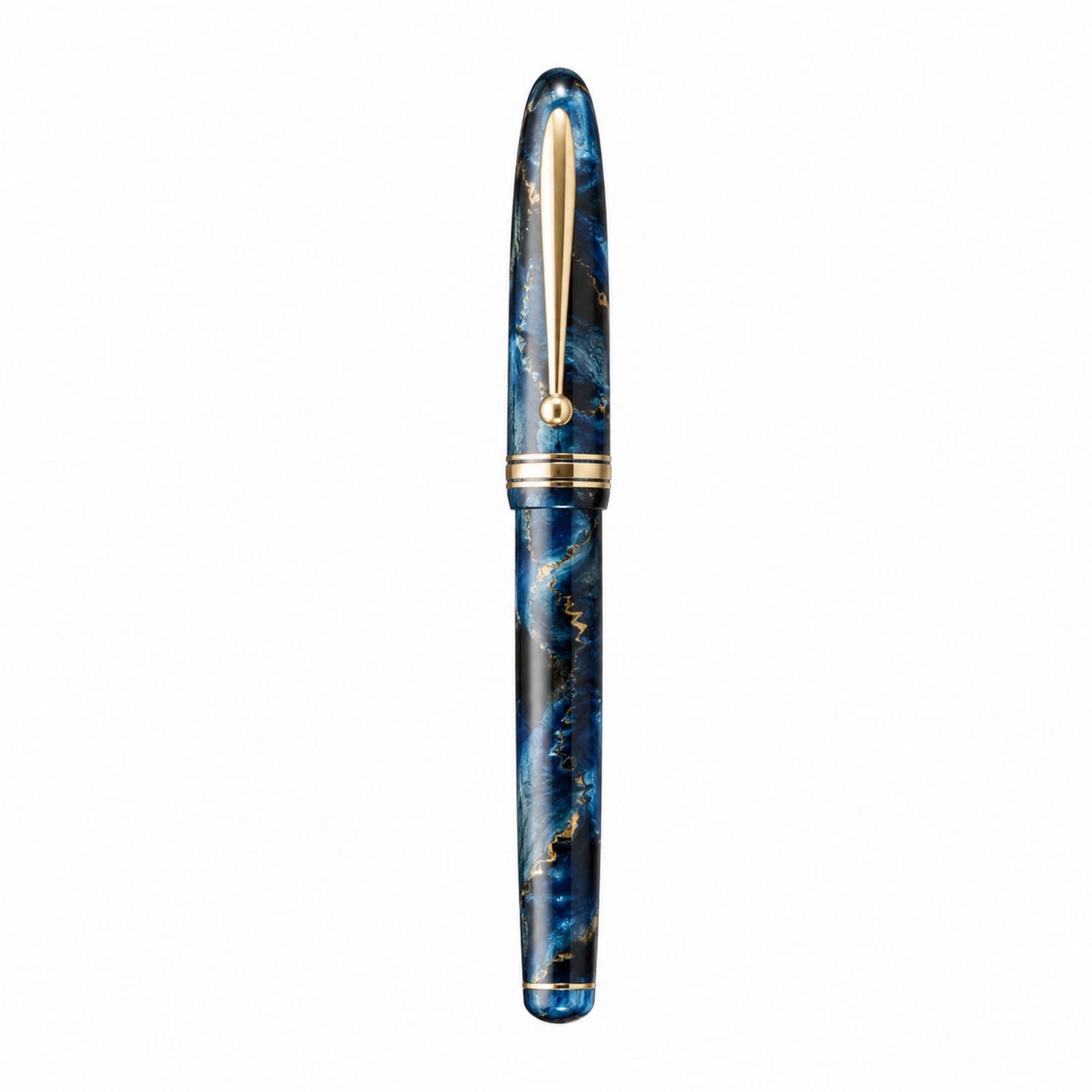 Pluma estilográfica azul marmoleado con detalles dorados