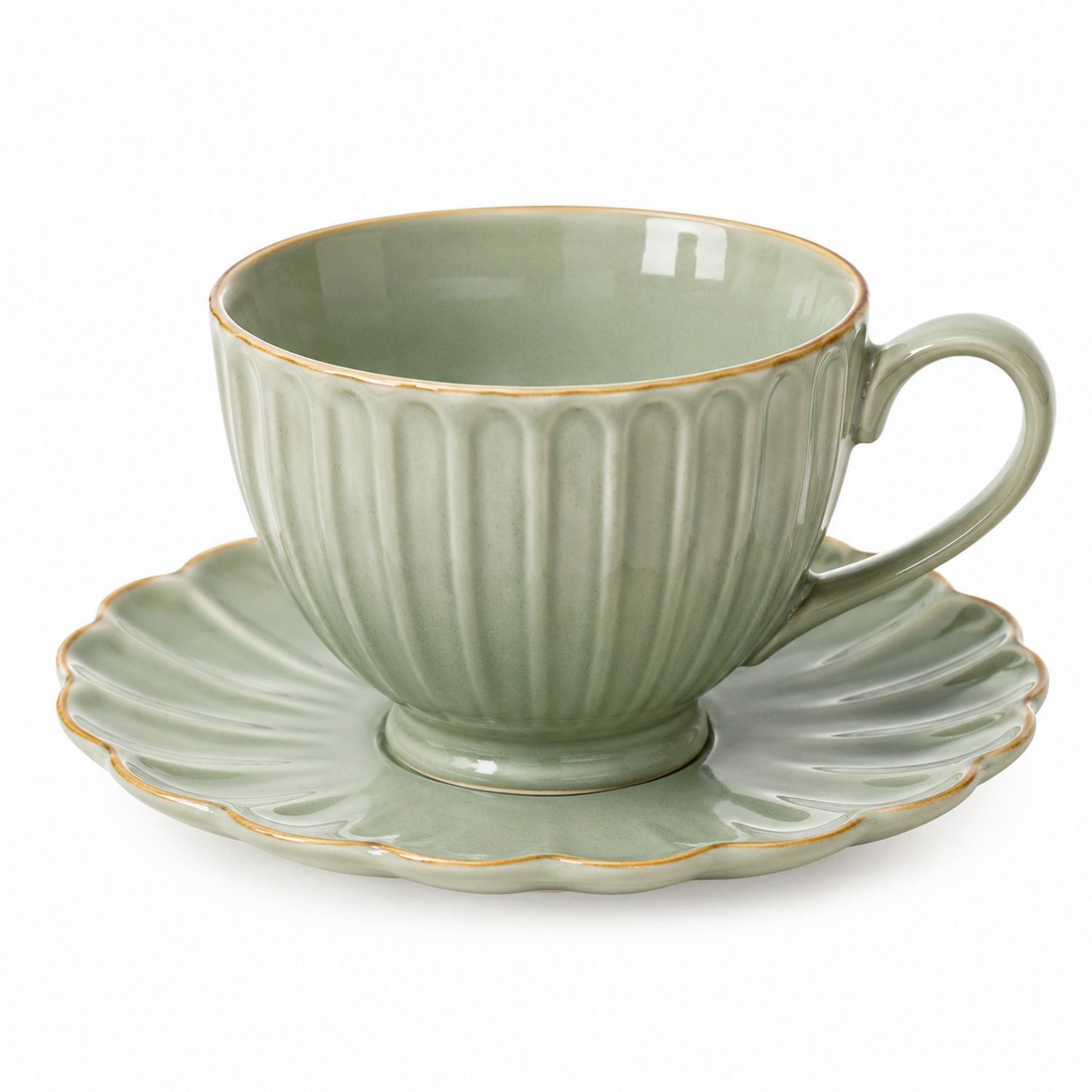 Taza de Cerámica Verde con Platillo Elegante de 200ml