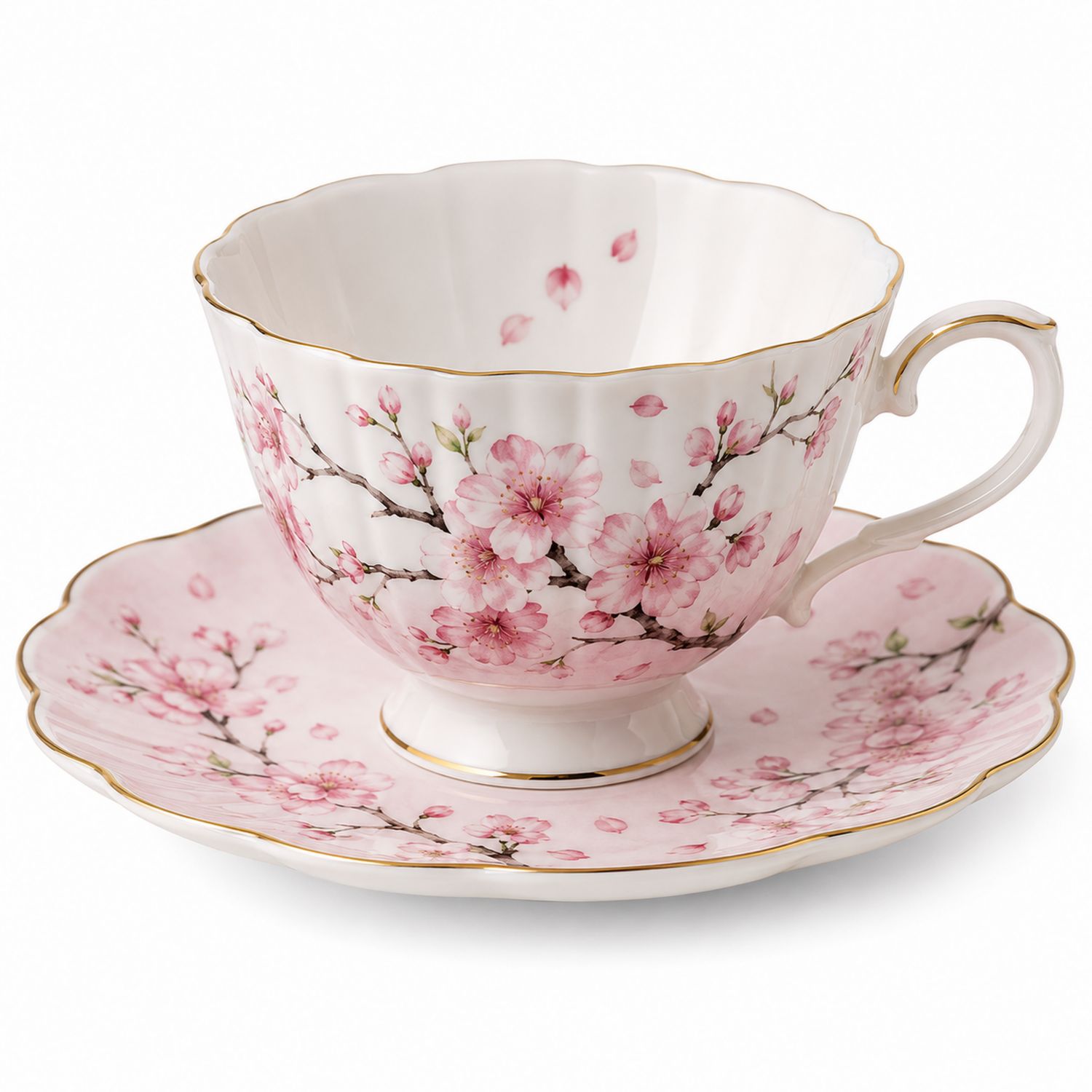 Taza de té con platillo diseño de flores de cerezo 200ml