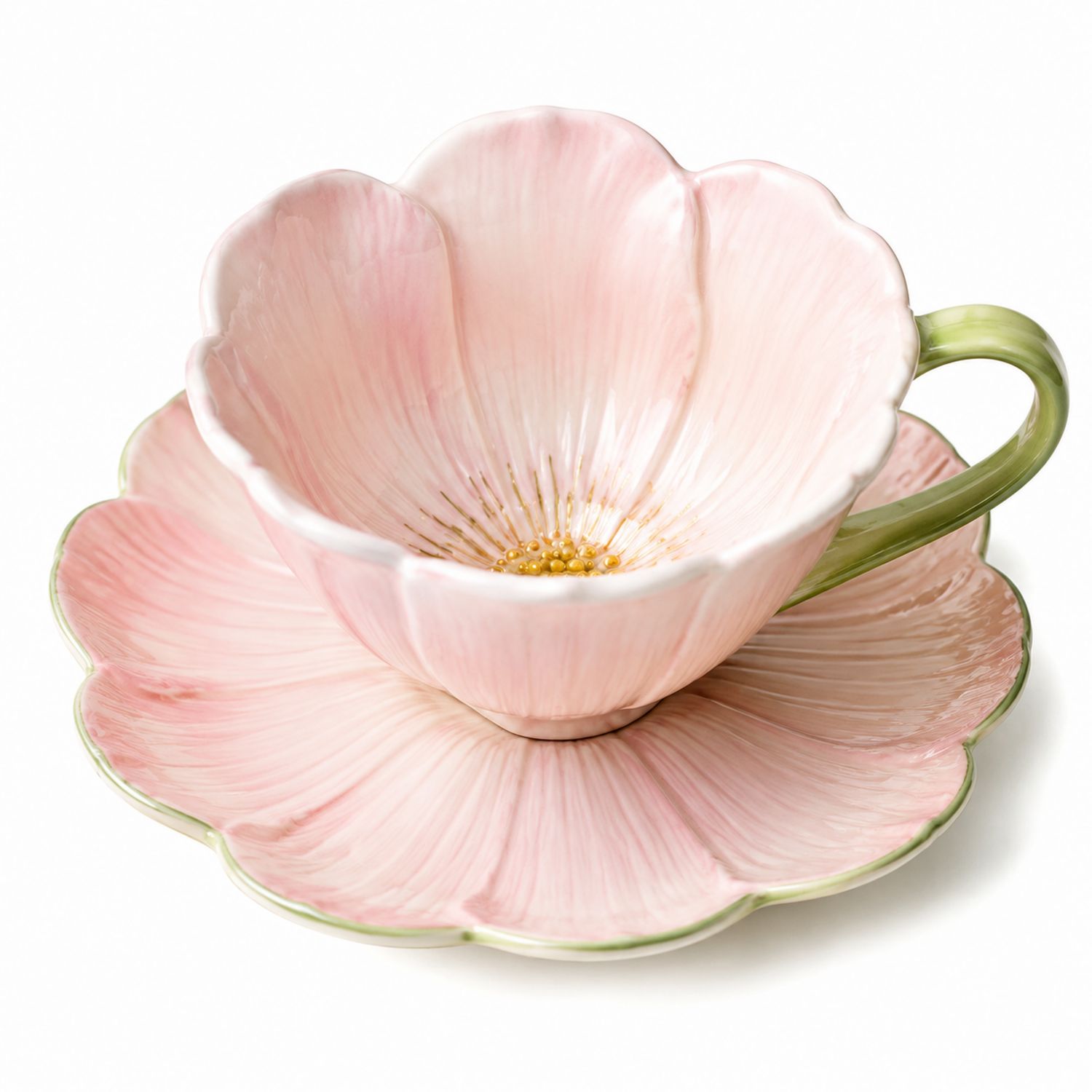 Juego de Taza y Platillo en Forma de Flor Rosa Pastel