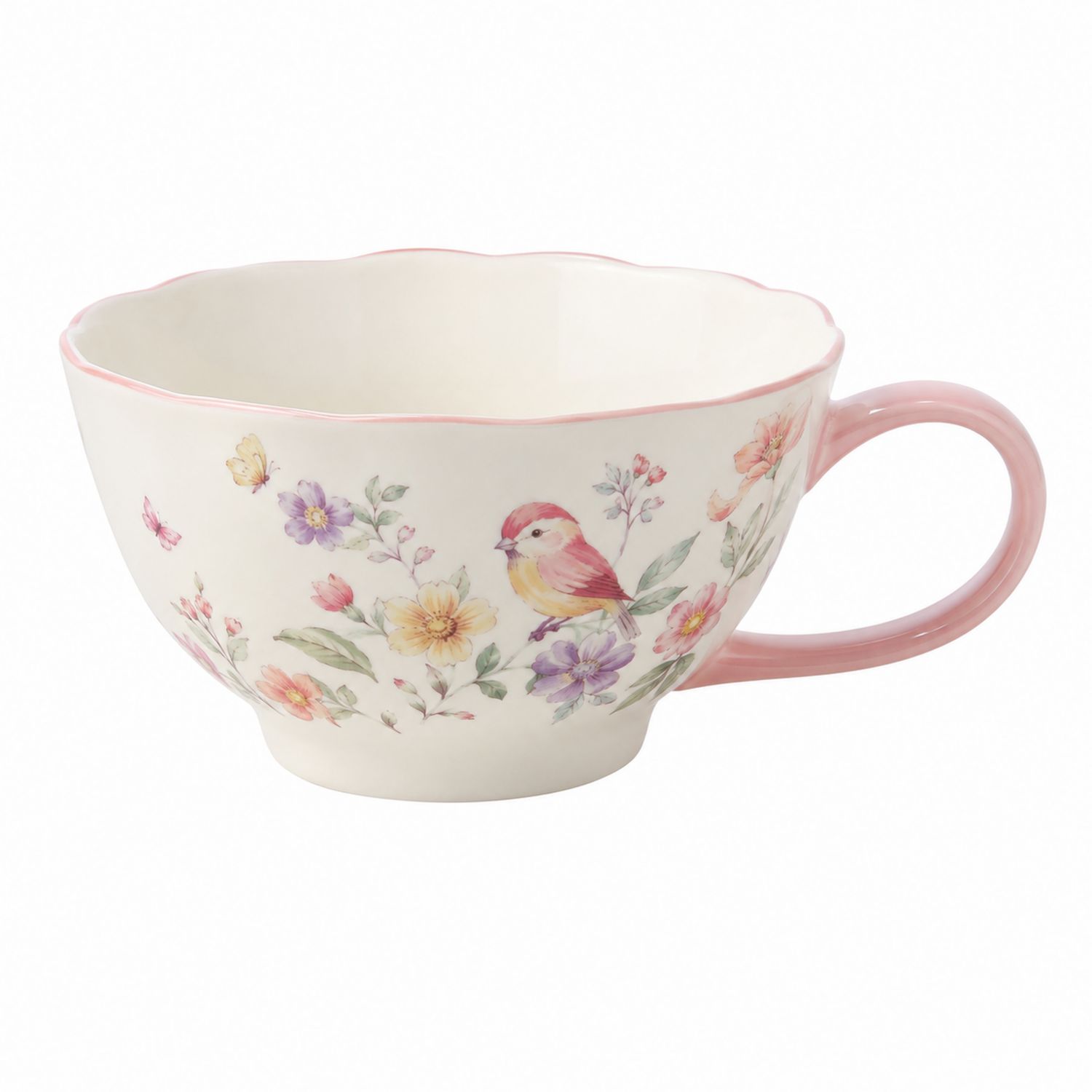 Taza Elegante de Cerámica con Flores y Aves, 450ml
