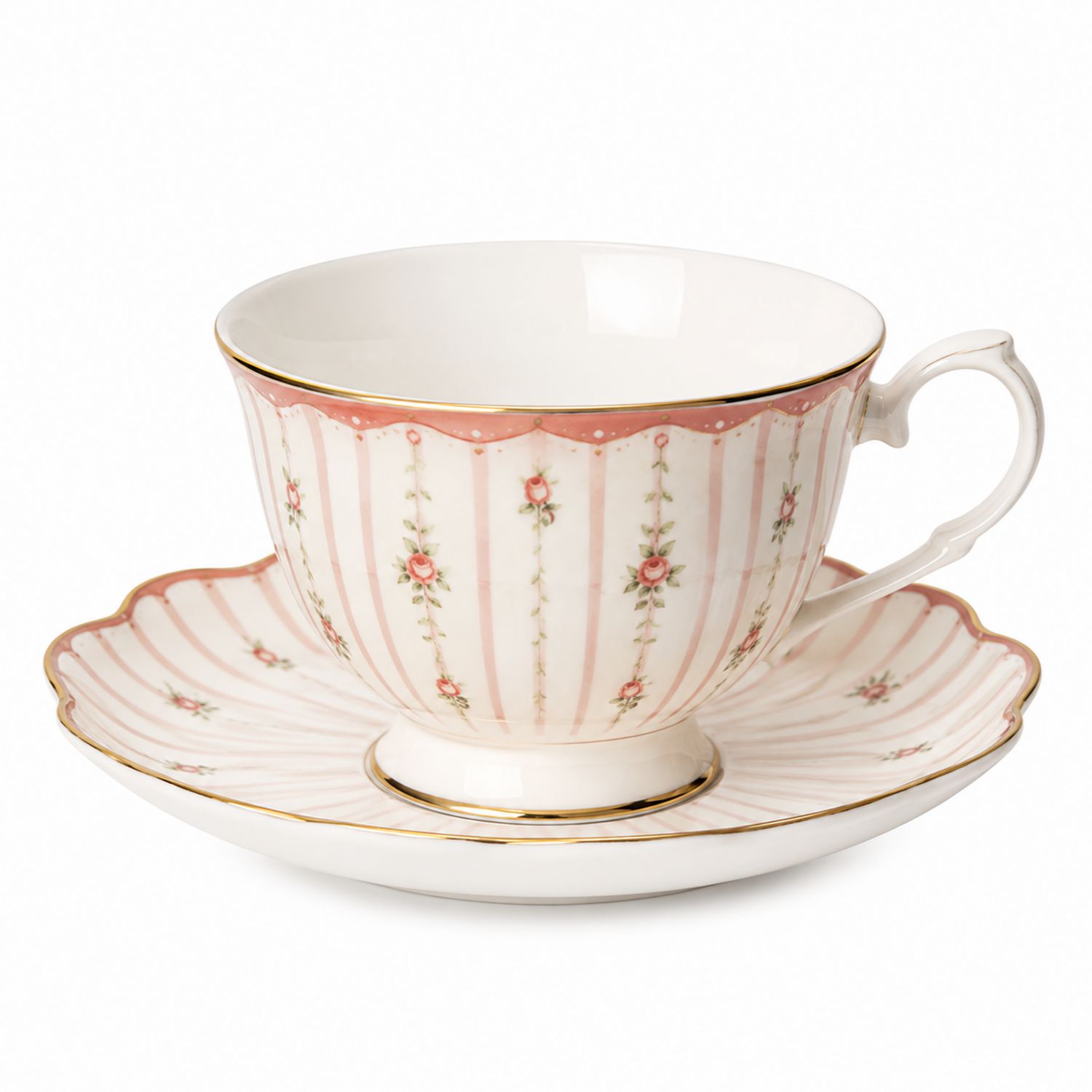 Juego de Taza y Platillo Estilo Vintage Floral en Rosa