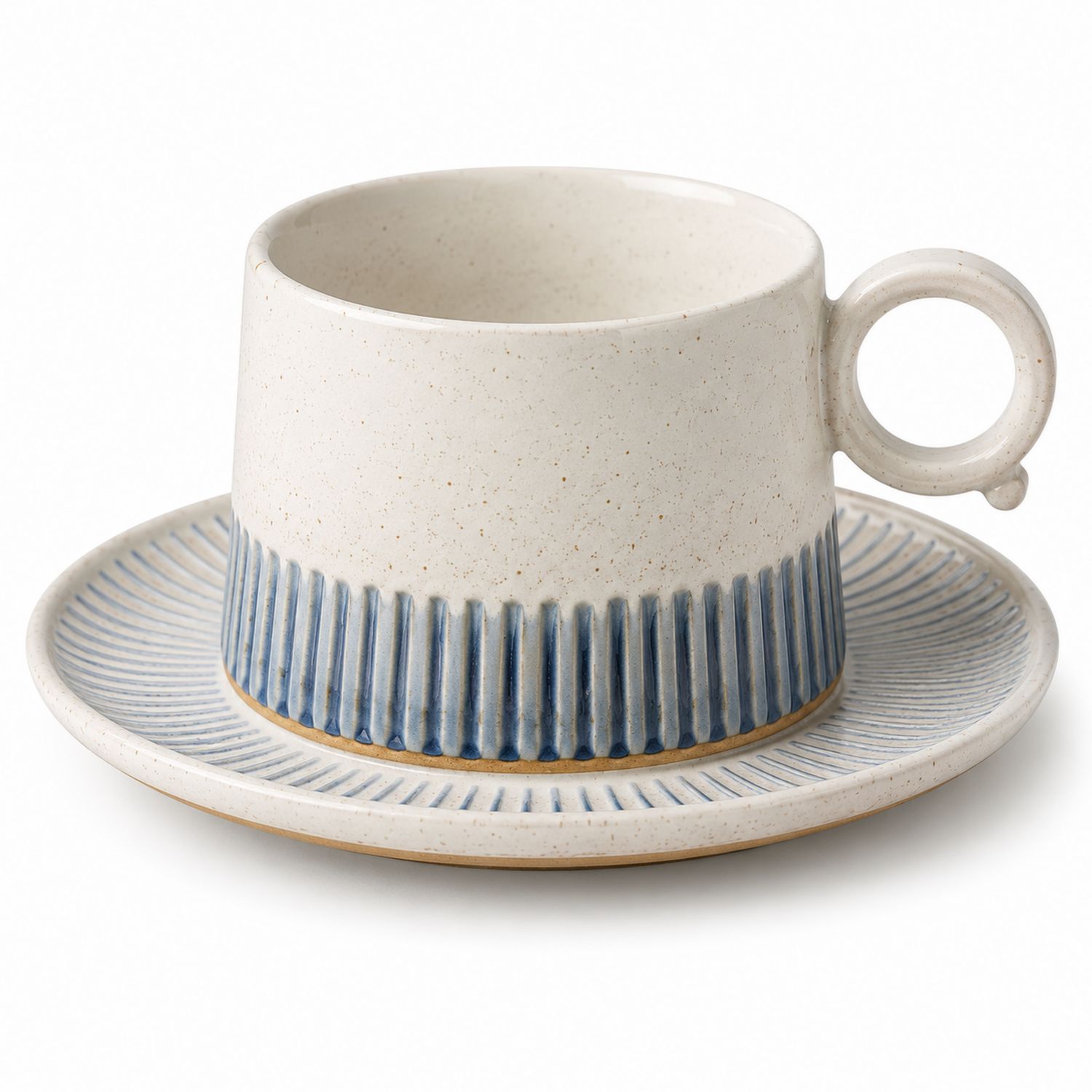Juego de Taza y Platillo de Cerámica Azul y Blanco