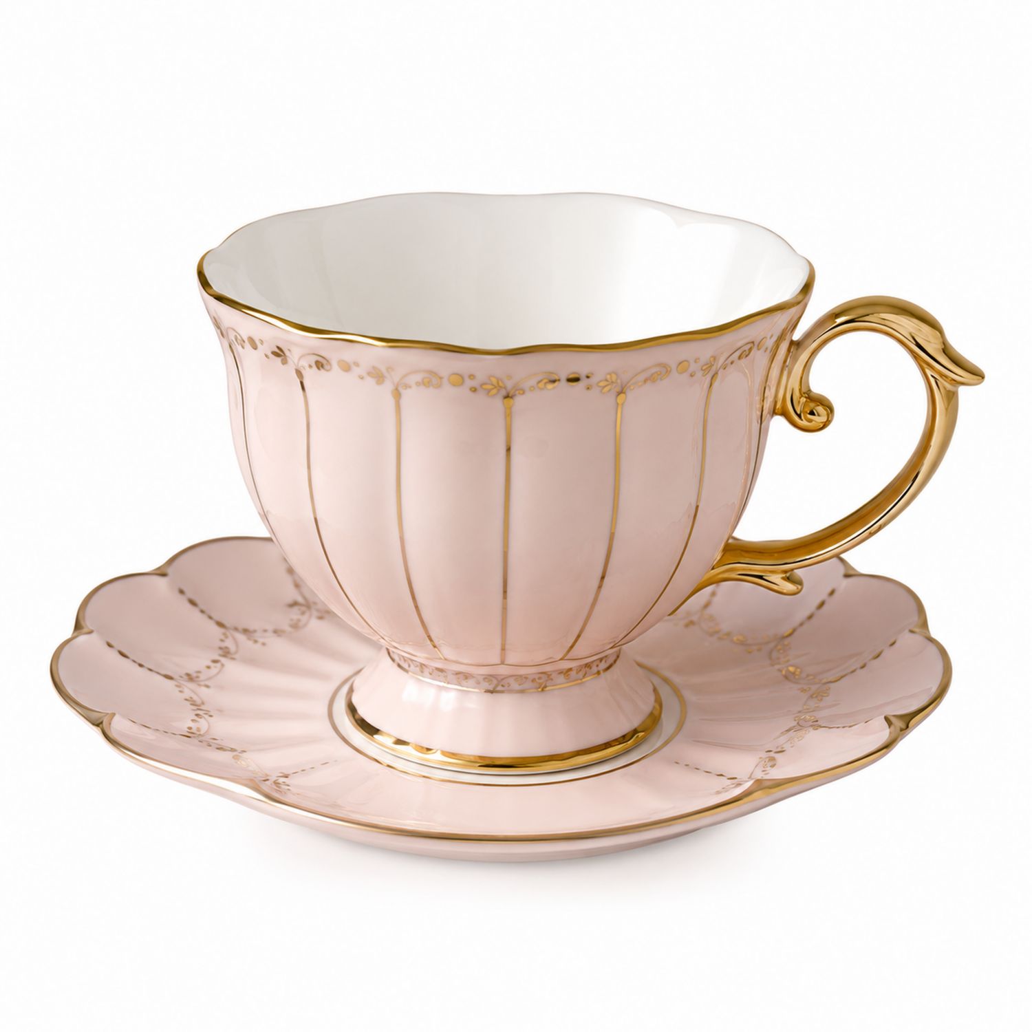Taza de Té Rosa con Detalles Dorados Clásica