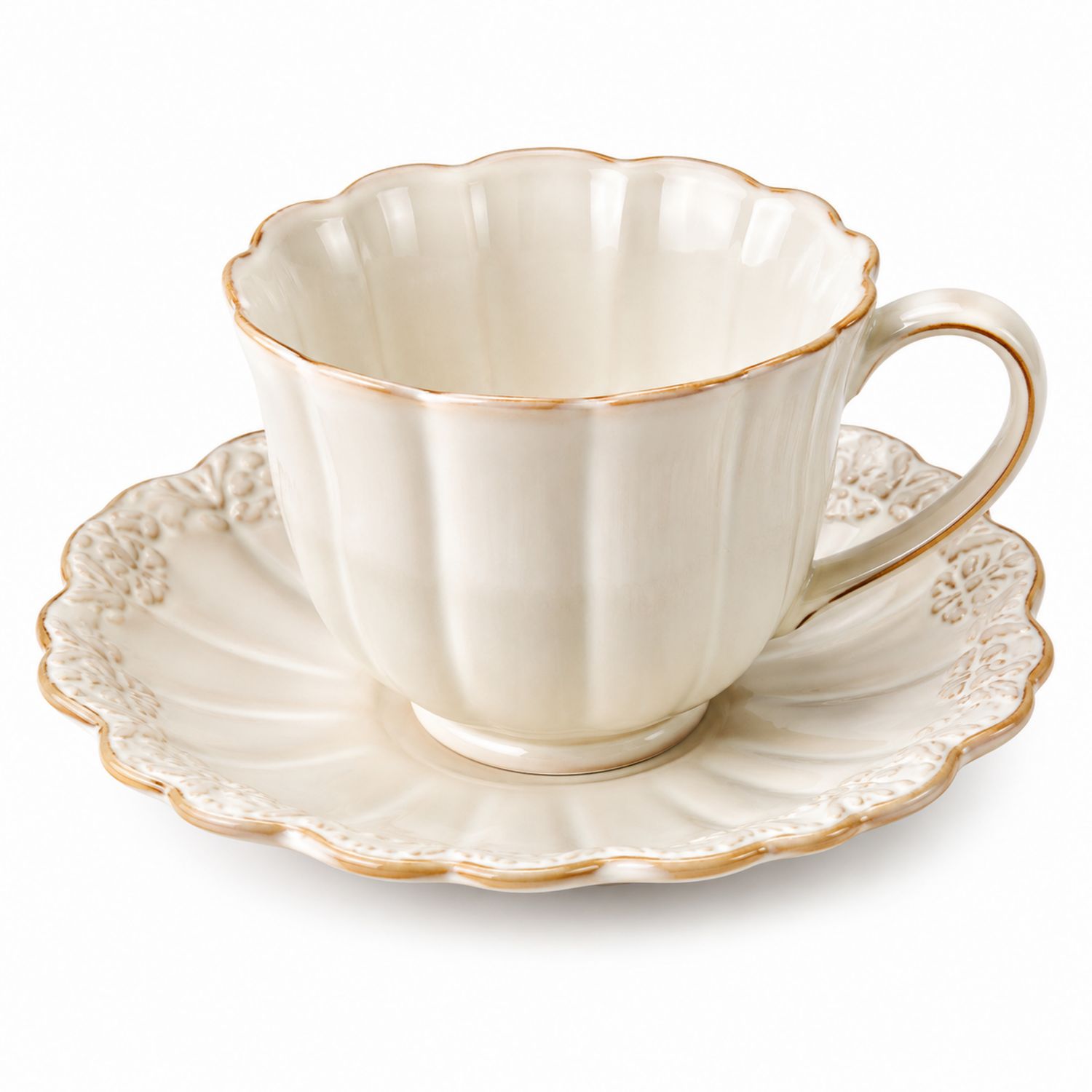 Taza con Plato Beige Decorativo 200ml