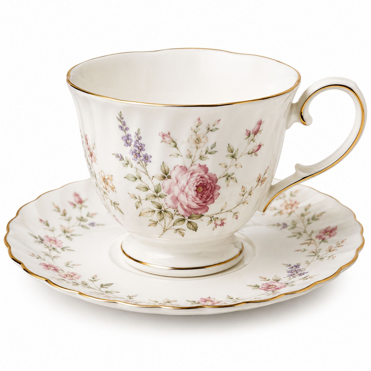 Taza de té con Platillo y Diseño Floral Vintage