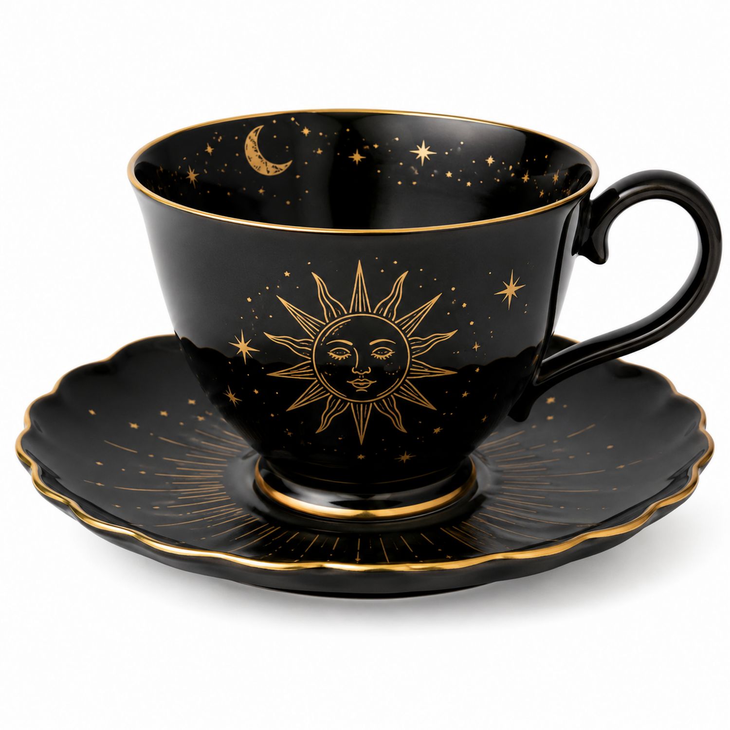 Taza y Plato Astral Negro con Dorado 300ml