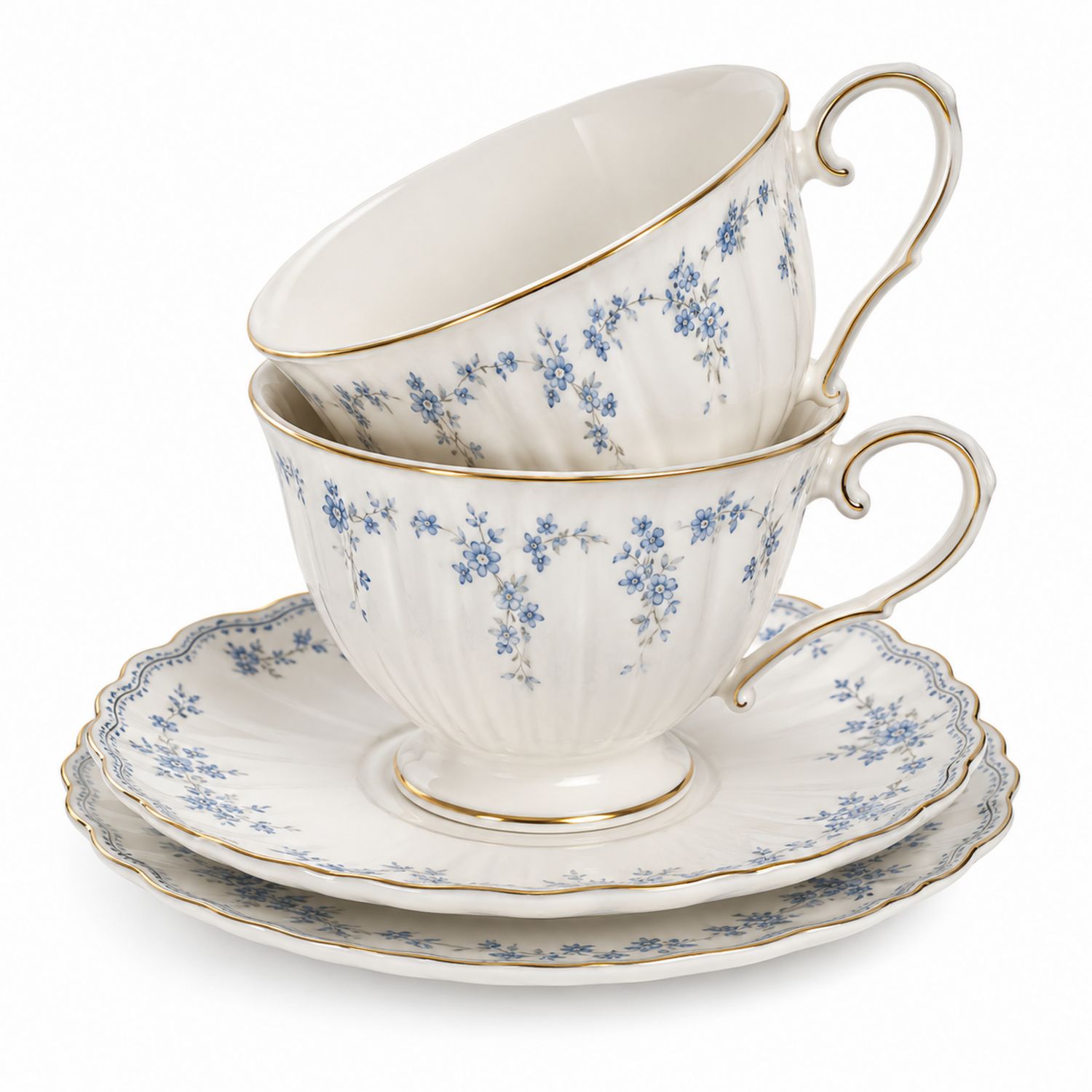 Conjunto de Tazas de Té con Platillo Vintage Azul y Dorado
