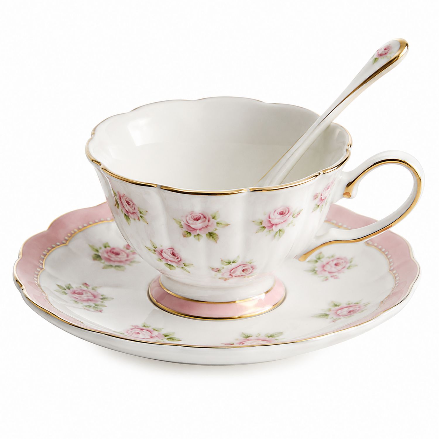 Juego de Té Vintage con Rosas y Detalles Dorados