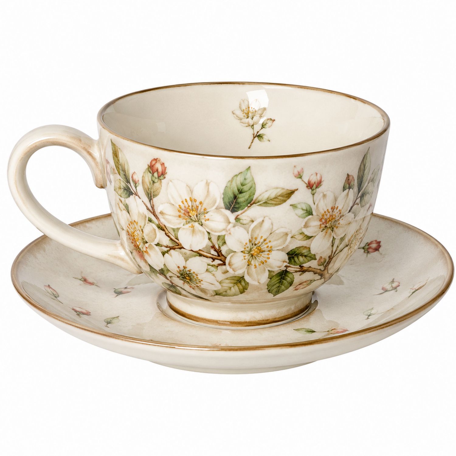 Taza de Porcelana con Plato Diseño Floral Vintage