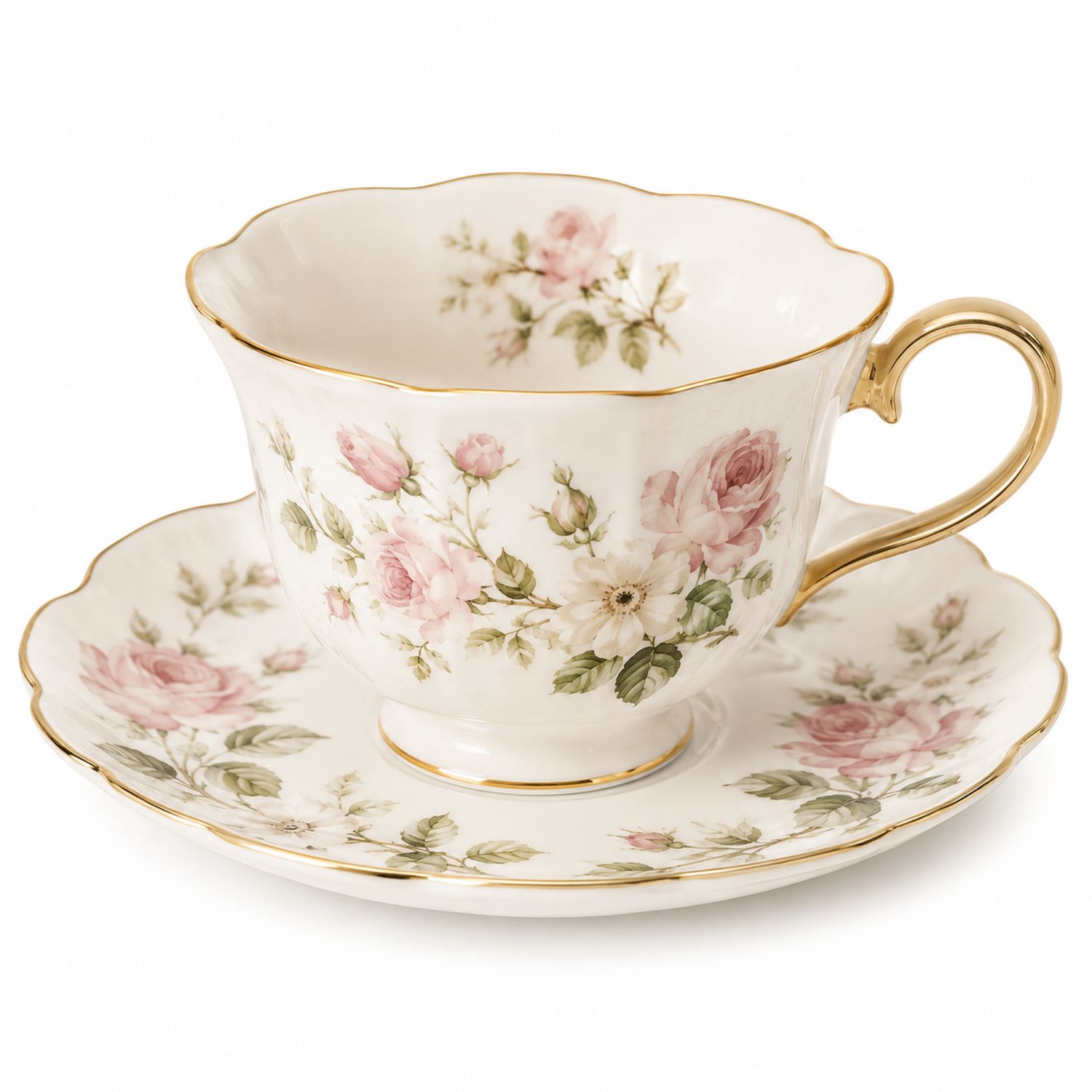 Taza de Té Floral con Detalles Dorados