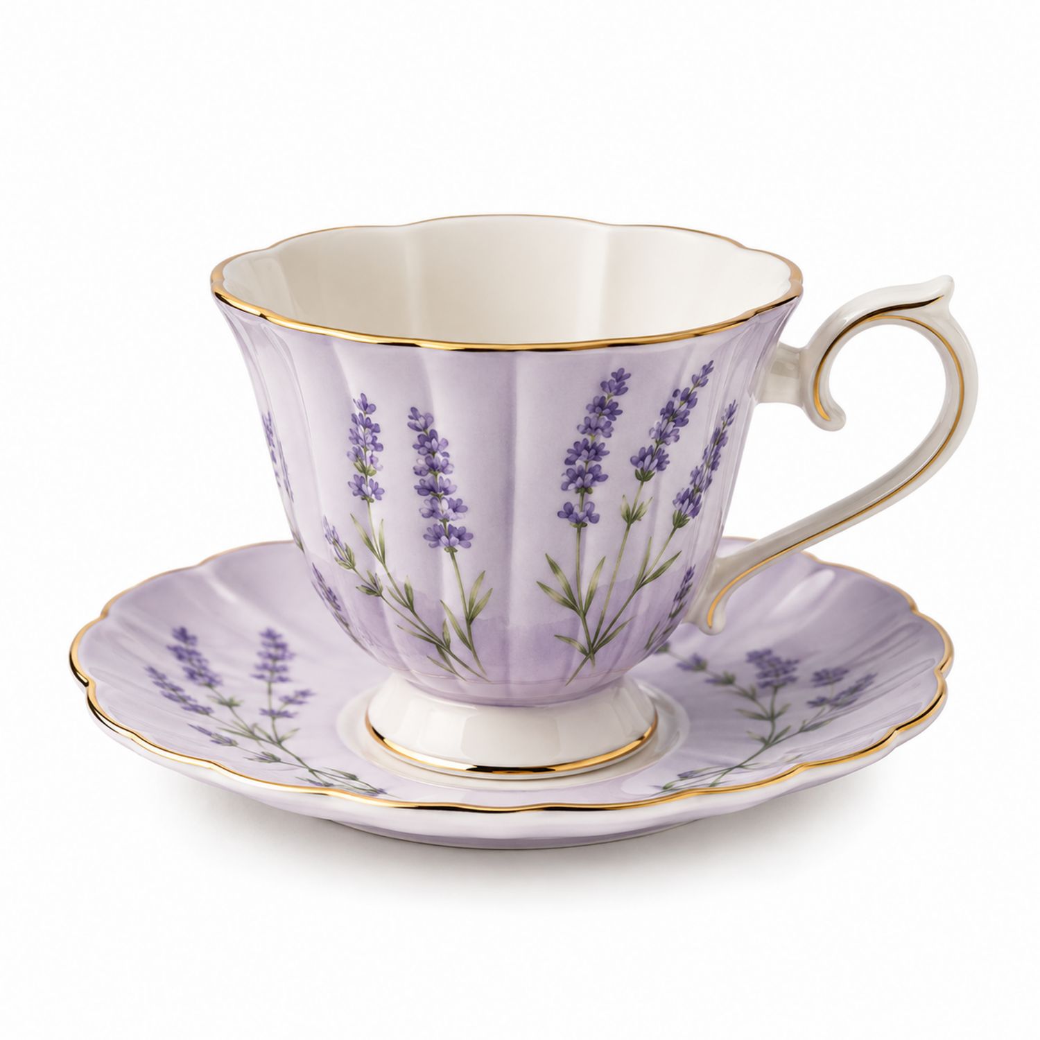 Taza de Té de Porcelana con Platillo Lavanda Lila
