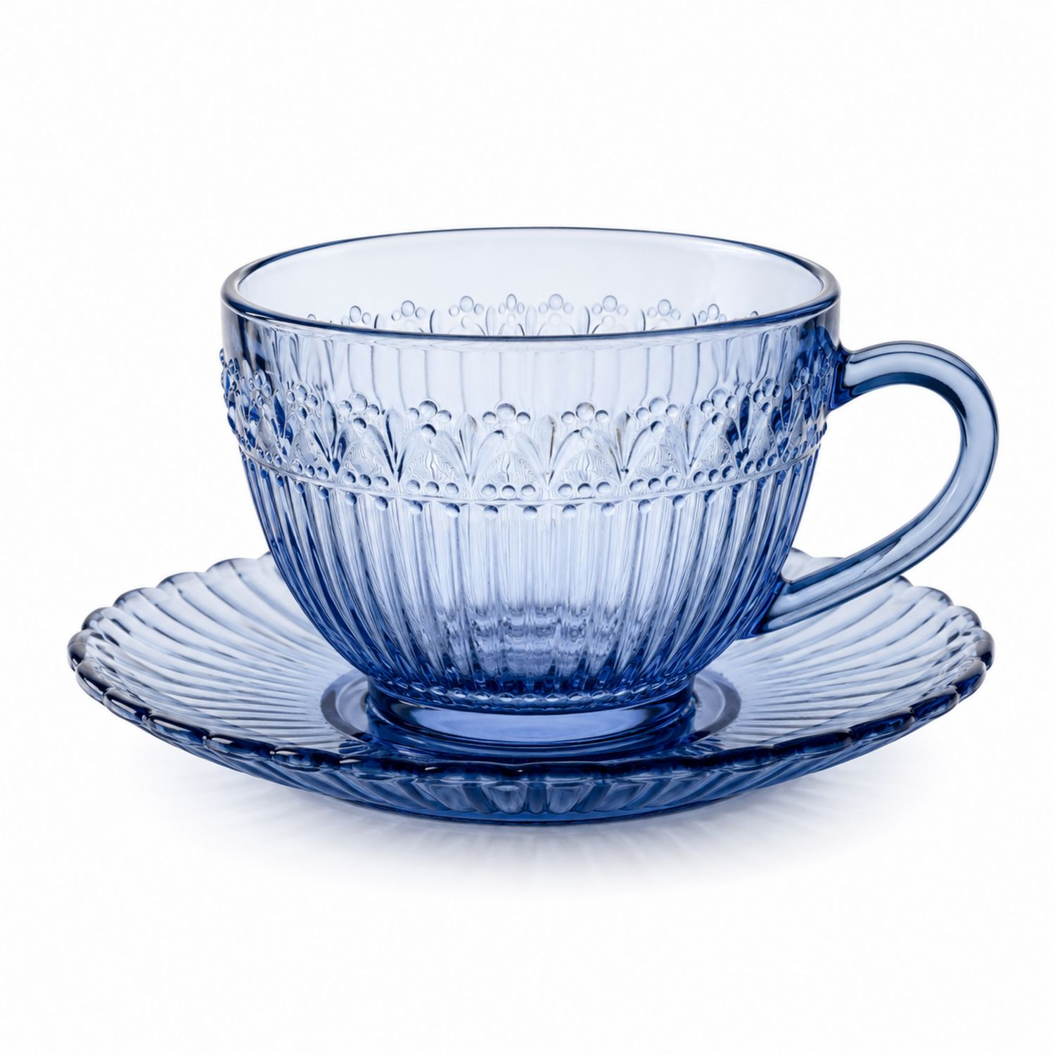 Conjunto de Taza y Plato de Cristal Azul 250ml