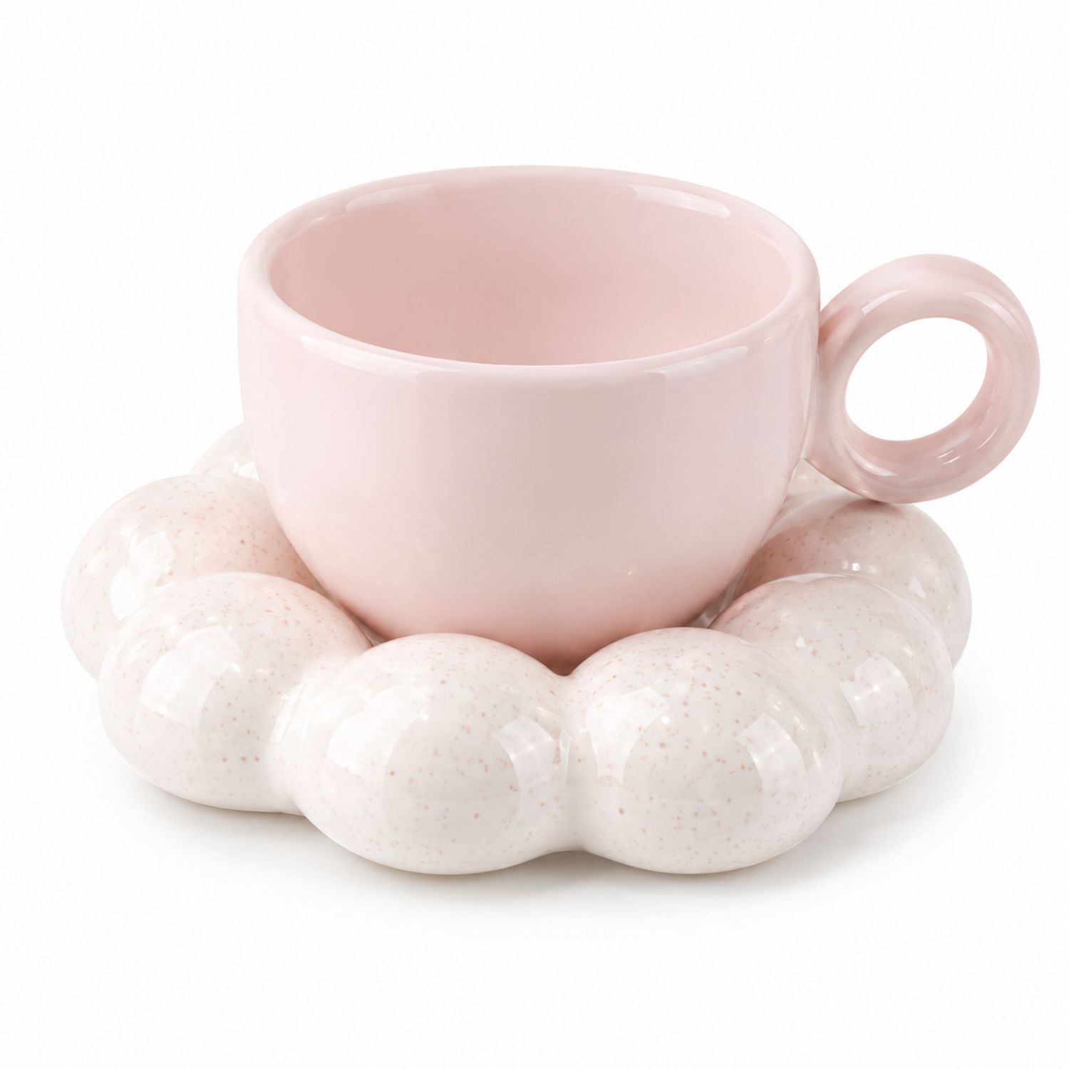 Juego de Taza y Platillo Rosa con Diseño de Burbuja
