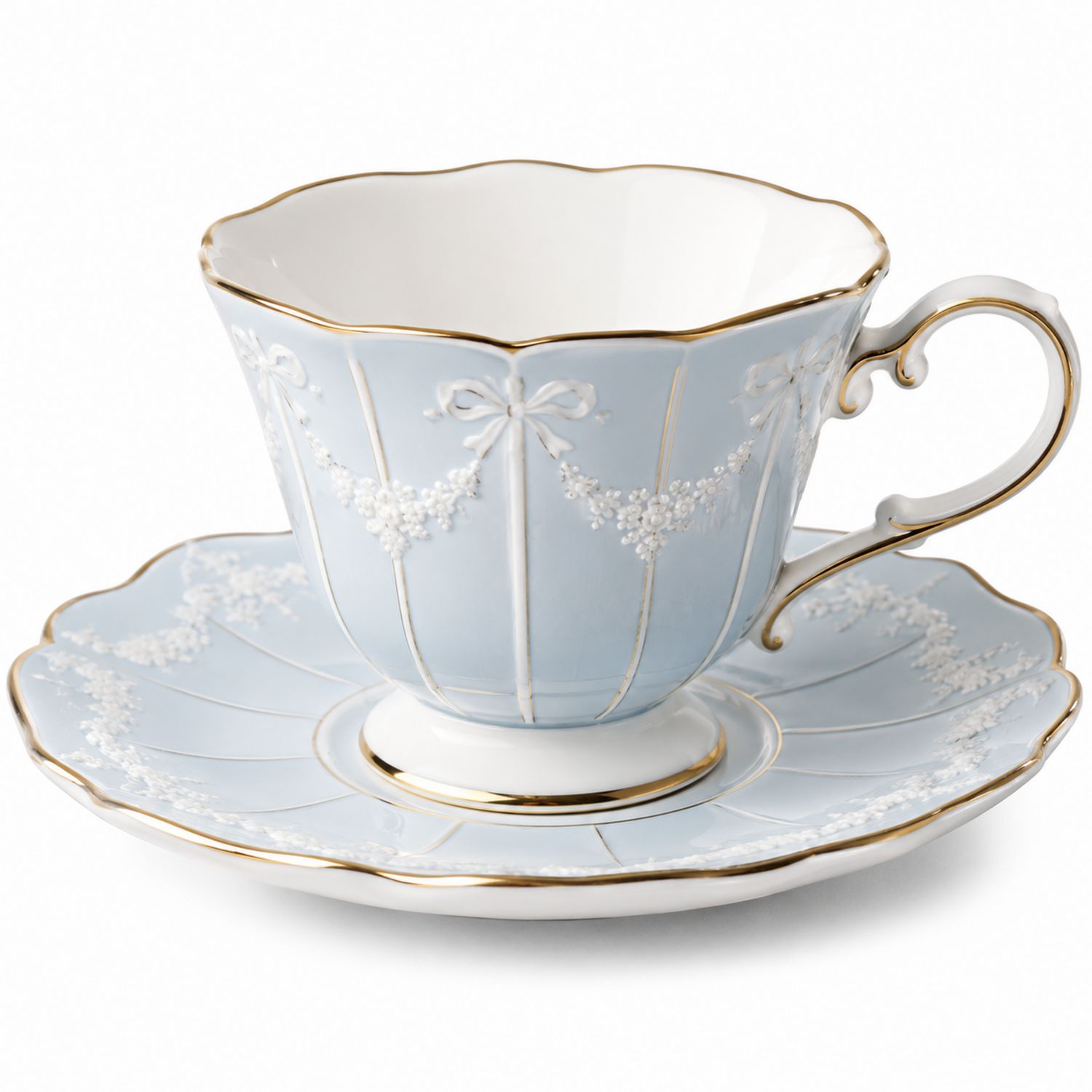 Taza de Té con Plato Azul Claro de Estilo Clásico