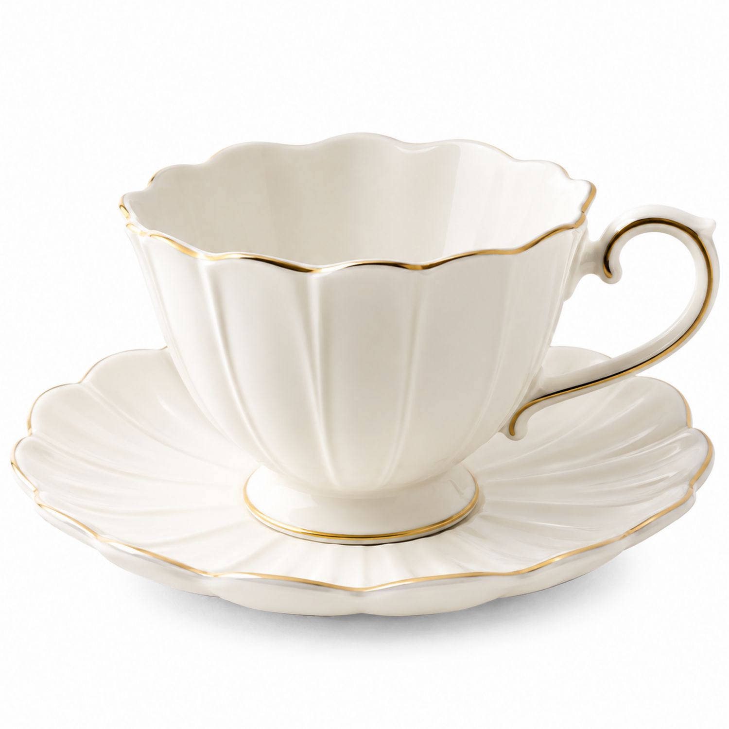 Taza de Té con Plato Blanco con Ribete Dorado