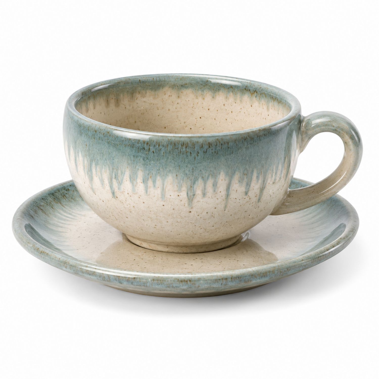 Juego de Taza y Platillo Esmaltado Verde Azulado 250ml