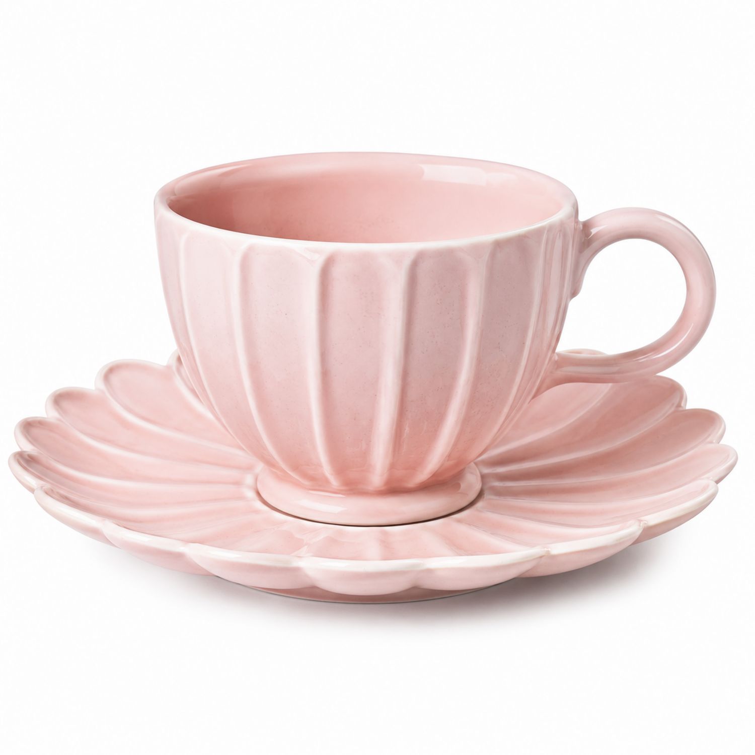 Taza y Platillo de Porcelana Estilo Floral Rosa