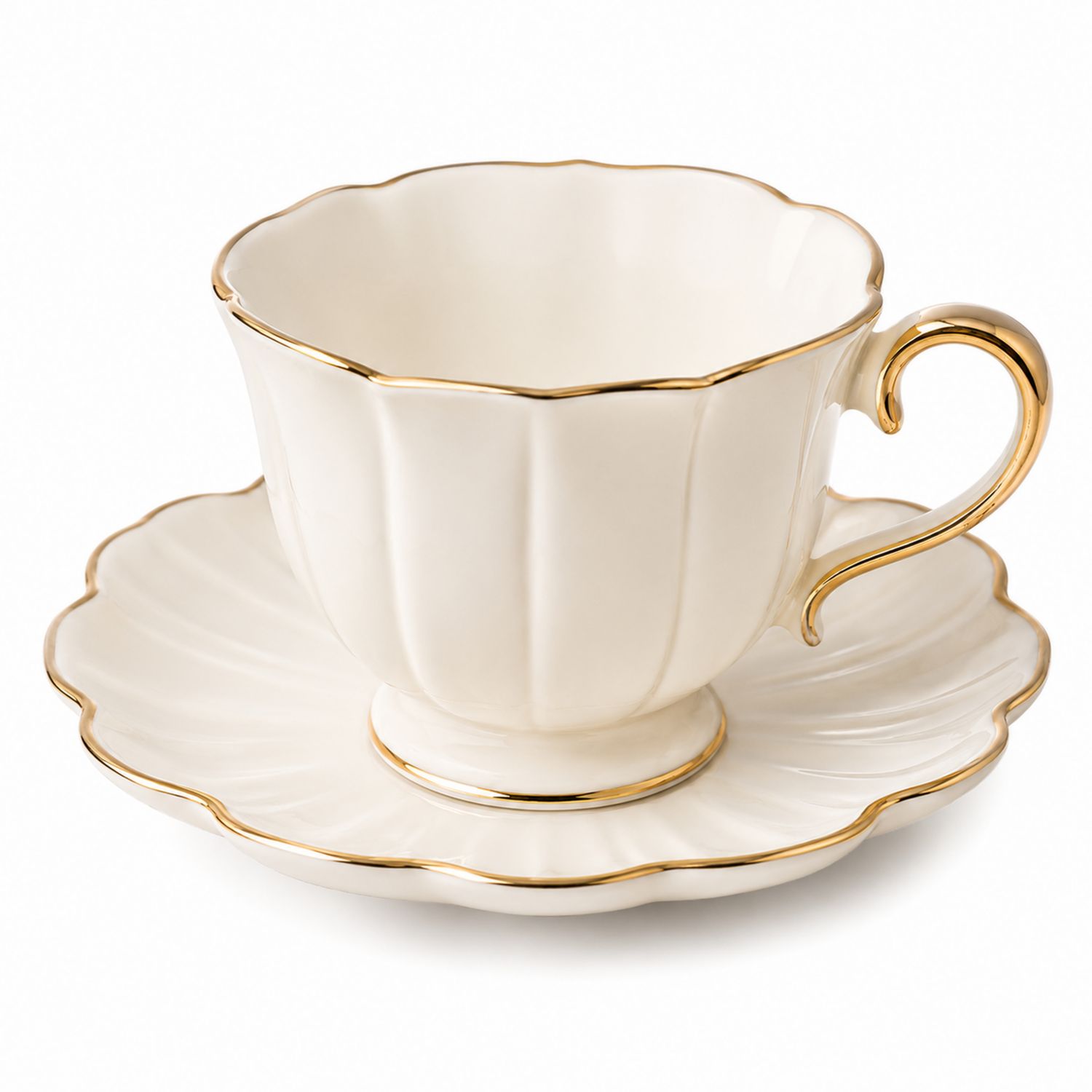 Taza de té de porcelana blanca con acabado dorado, 200 ml