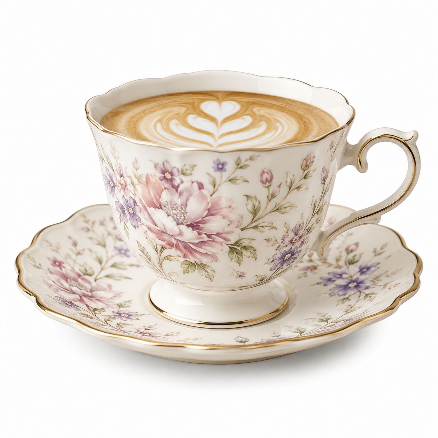 Taza de Porcelana con Platillo Floral 200ml Beige