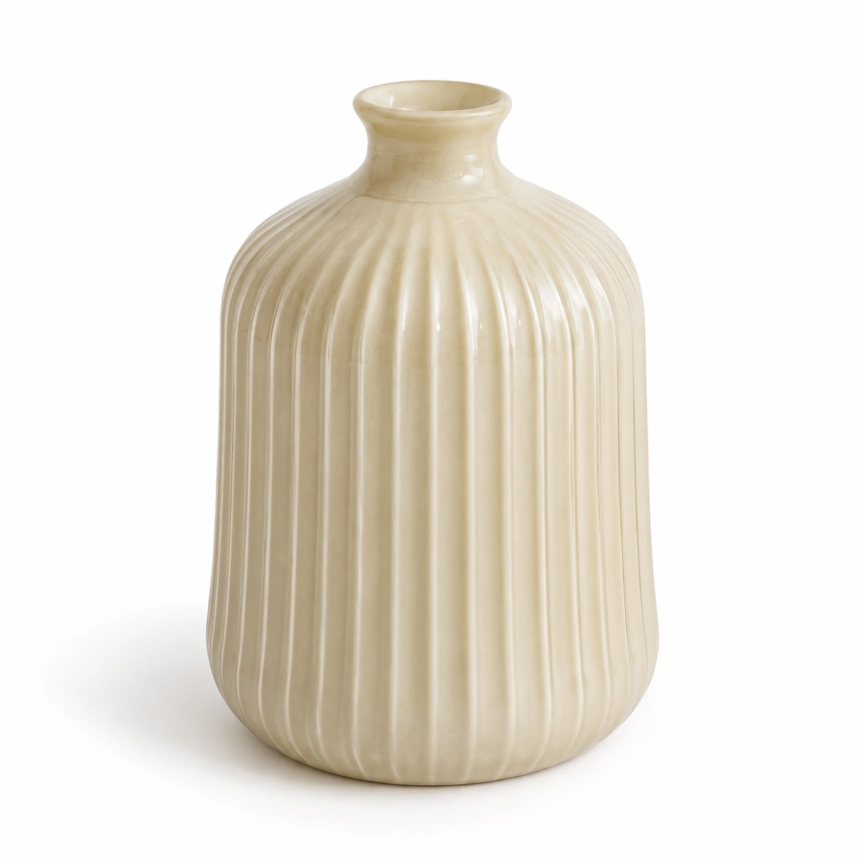 Jarron ceramico beige acanalado-AlveraLiving
