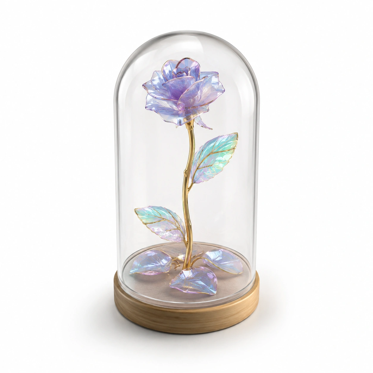 Rosa decorativa de cristal iridiscente con campana de vidrio-AlveraLiving