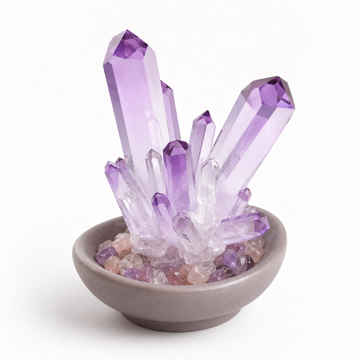 Cluster decorativo de cristales violeta en cuenco-AlveraLiving