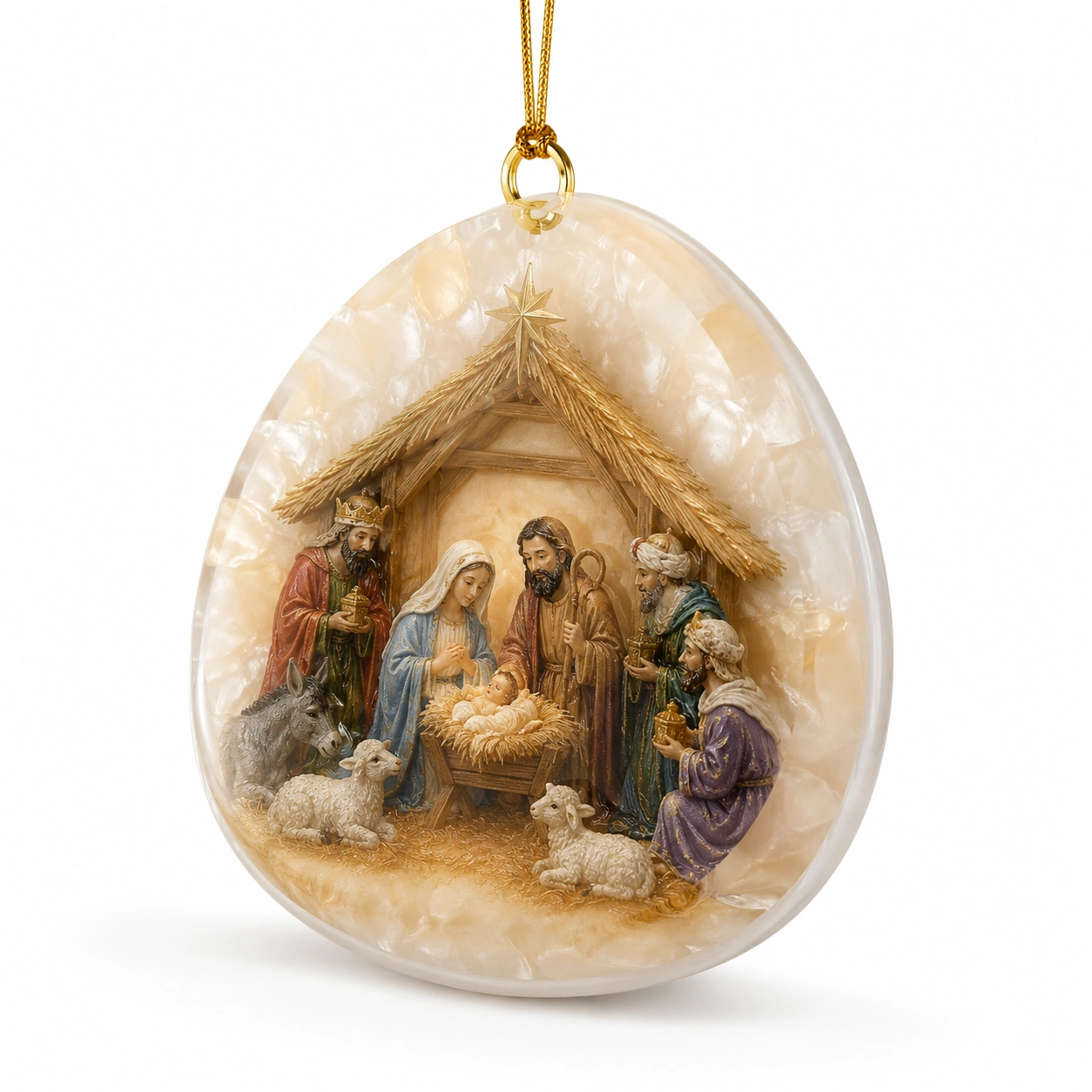 Colgante navideno belen decorativo efecto nacar-AlveraLiving