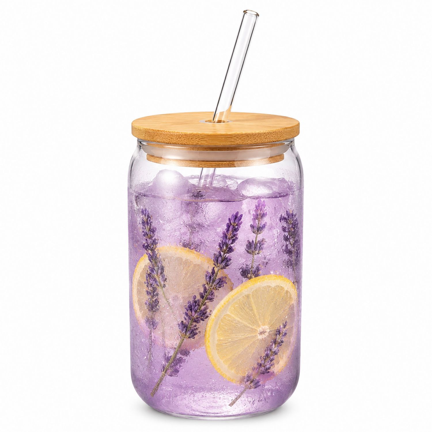 Barattolo in Vetro con Coperchio in Bambù e Cannuccia 500ml