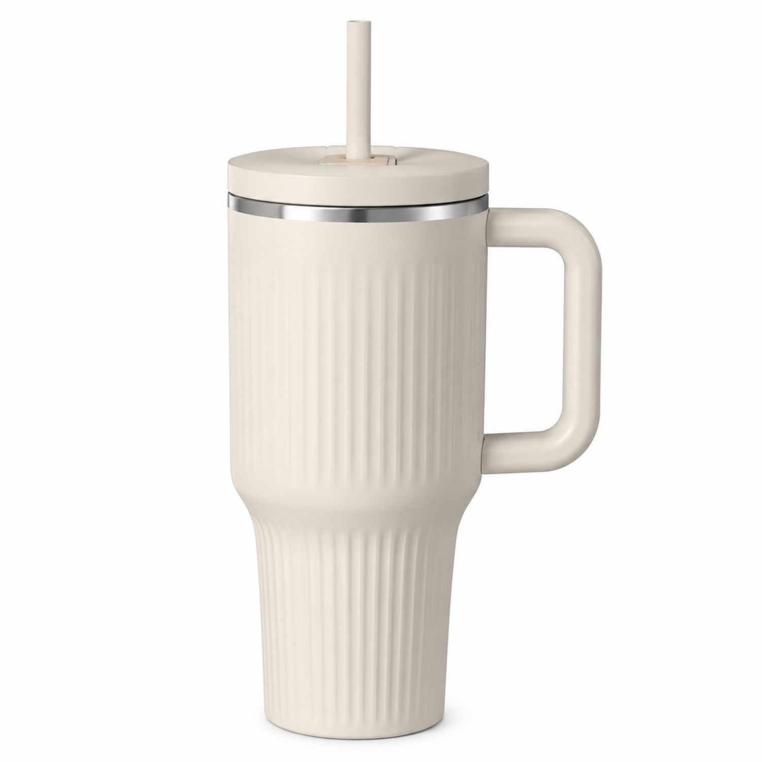 Tazza termica beige con coperchio e cannuccia 500 ml