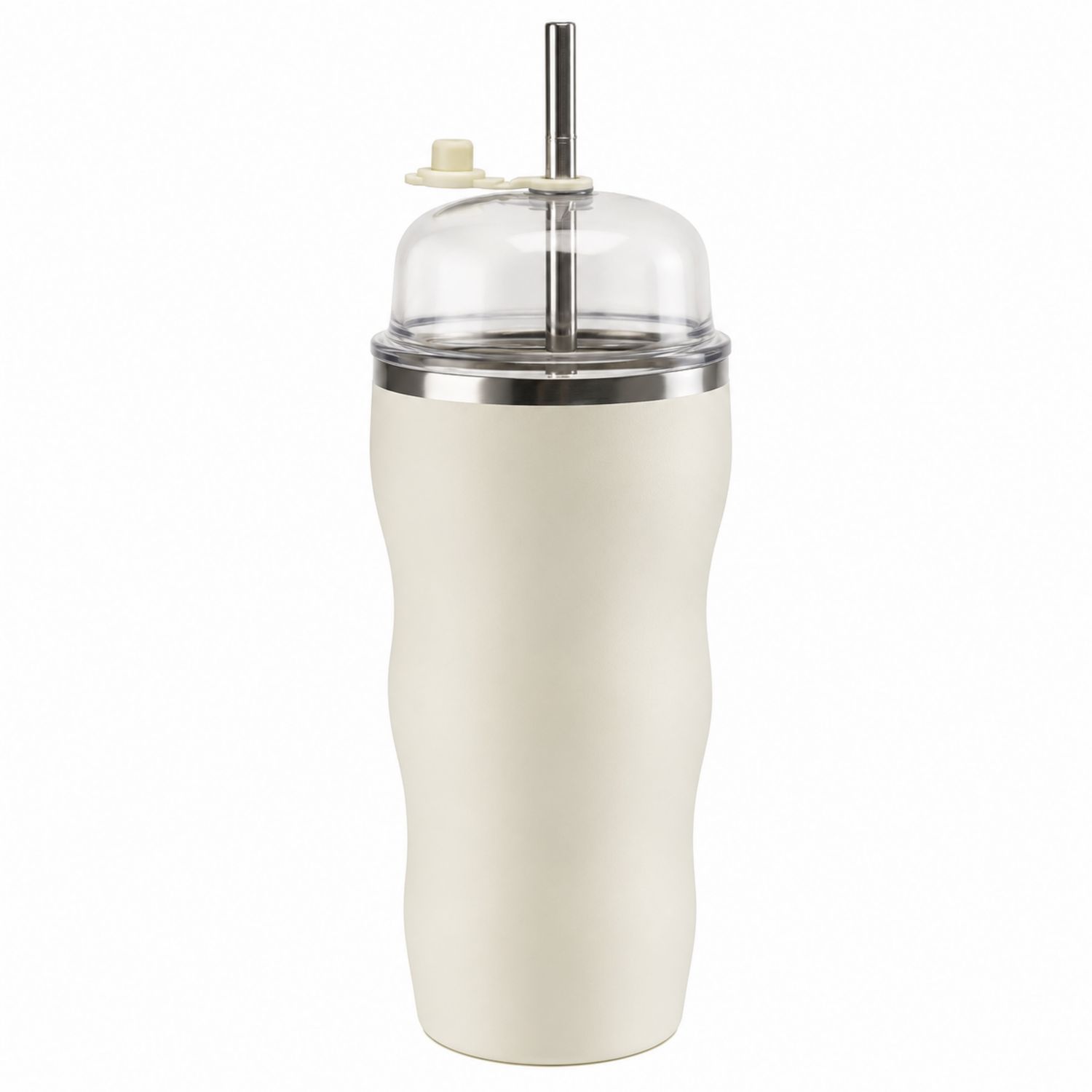 Bicchiere Termico Beige con Coperchio Trasparente e Cannuccia in Acciaio