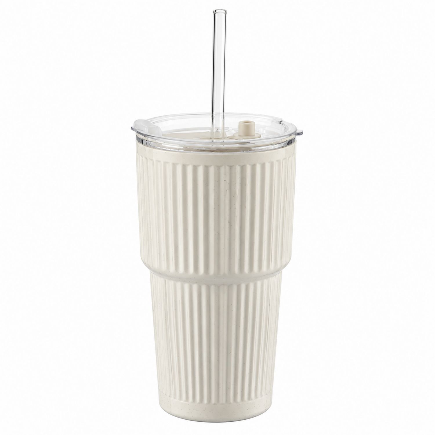 Bicchiere Termico Bianco 600ml con Coperchio e Cannuccia